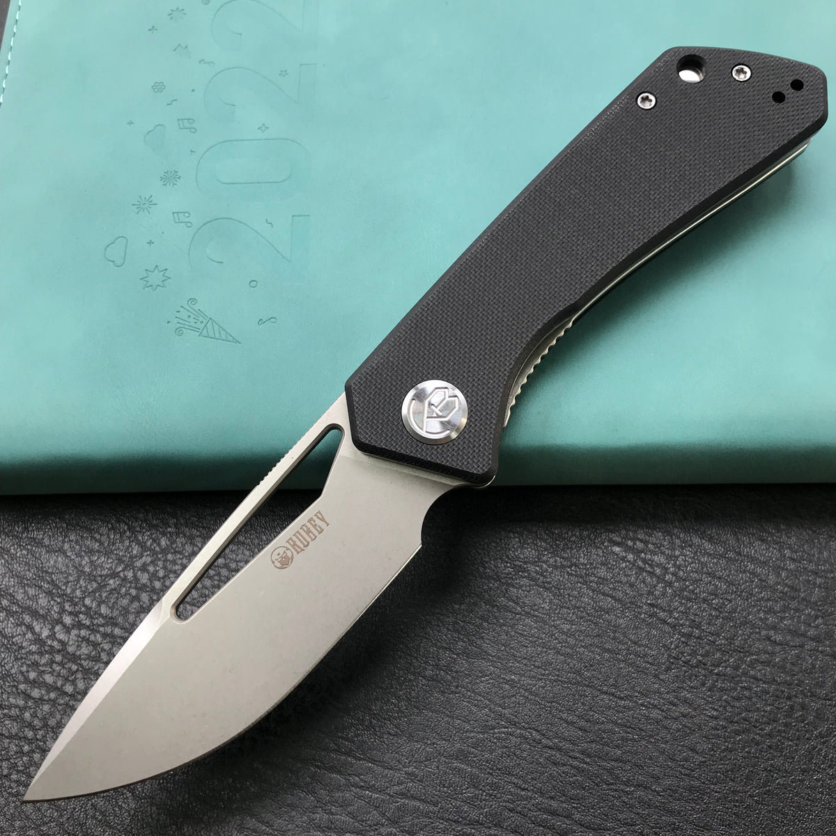 KUBEY KU331A Front Flipper EDC Pocket Folding Knife Black G10 Handle 3.27" Blasted Stonewashed D2