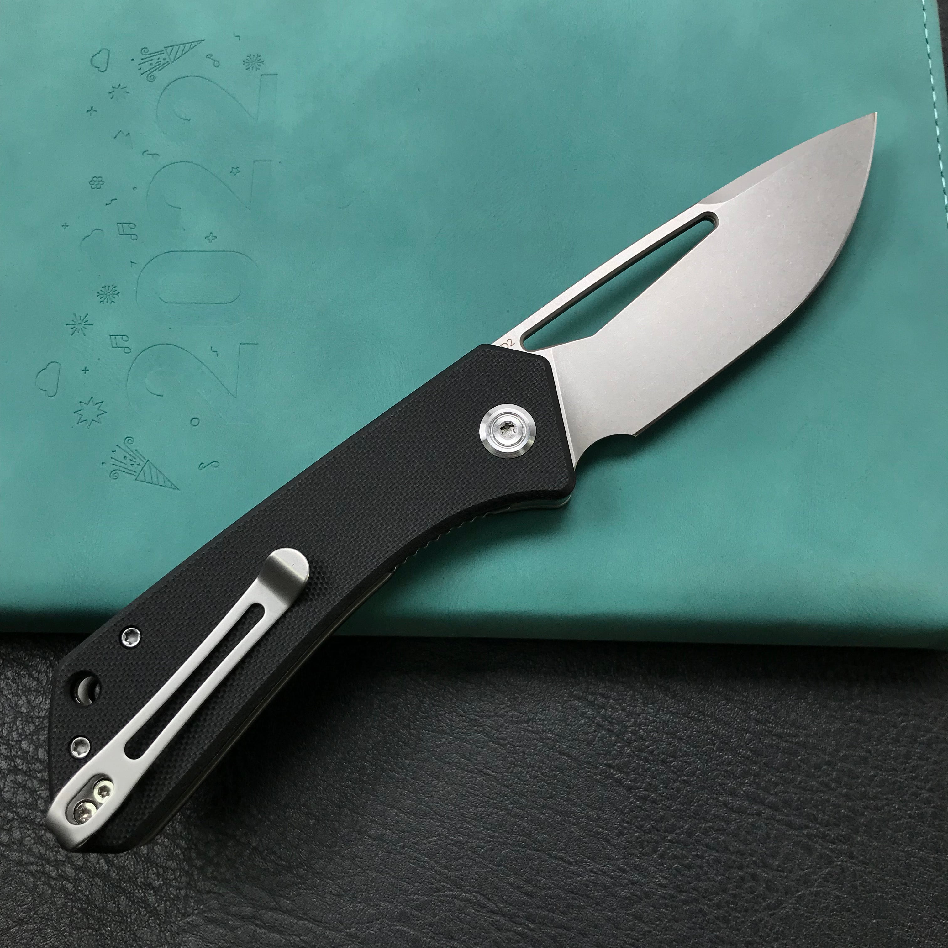 KUBEY KU331A Front Flipper EDC Pocket Folding Knife Black G10 Handle 3.27" Blasted Stonewashed D2