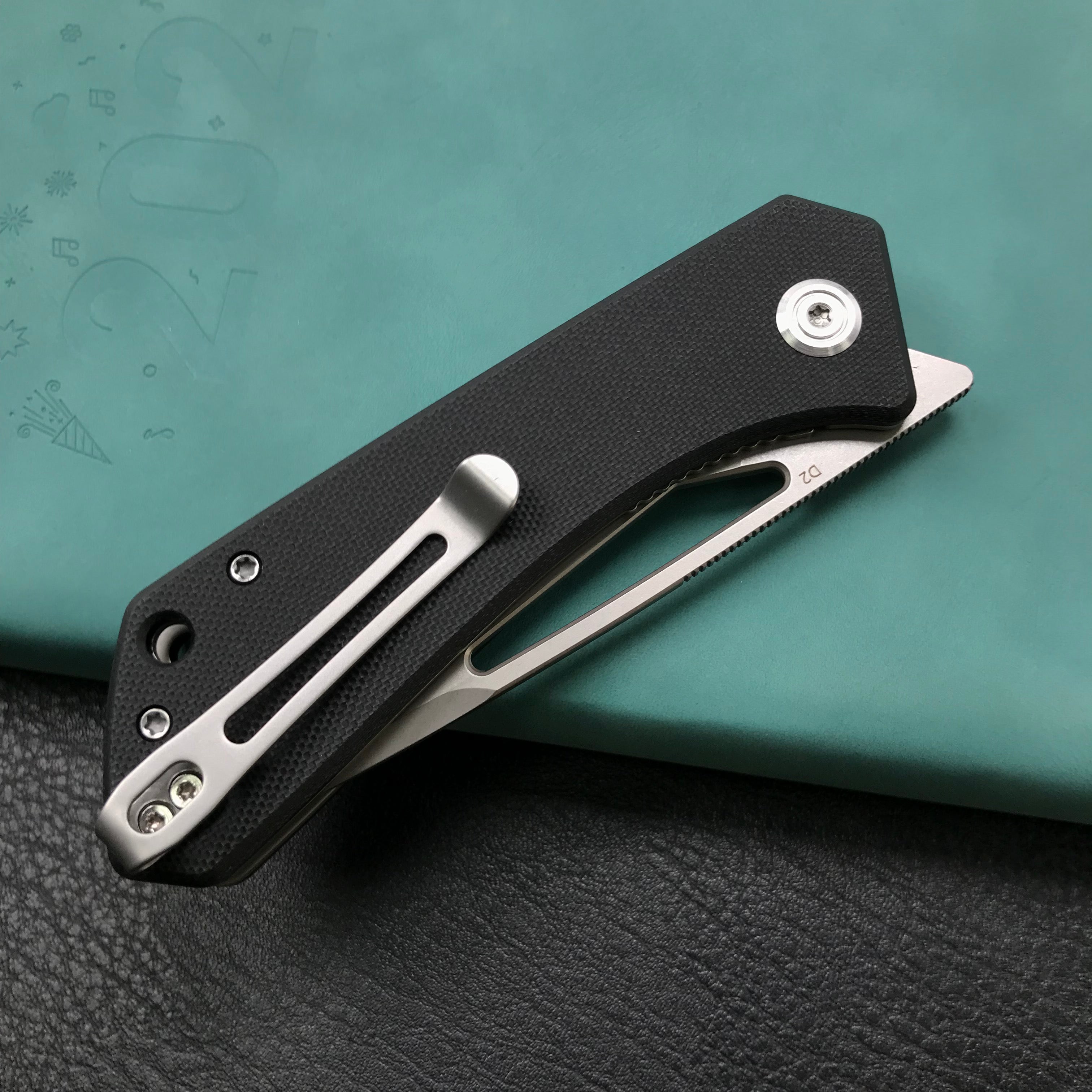 KUBEY KU331A Front Flipper EDC Pocket Folding Knife Black G10 Handle 3.27" Blasted Stonewashed D2