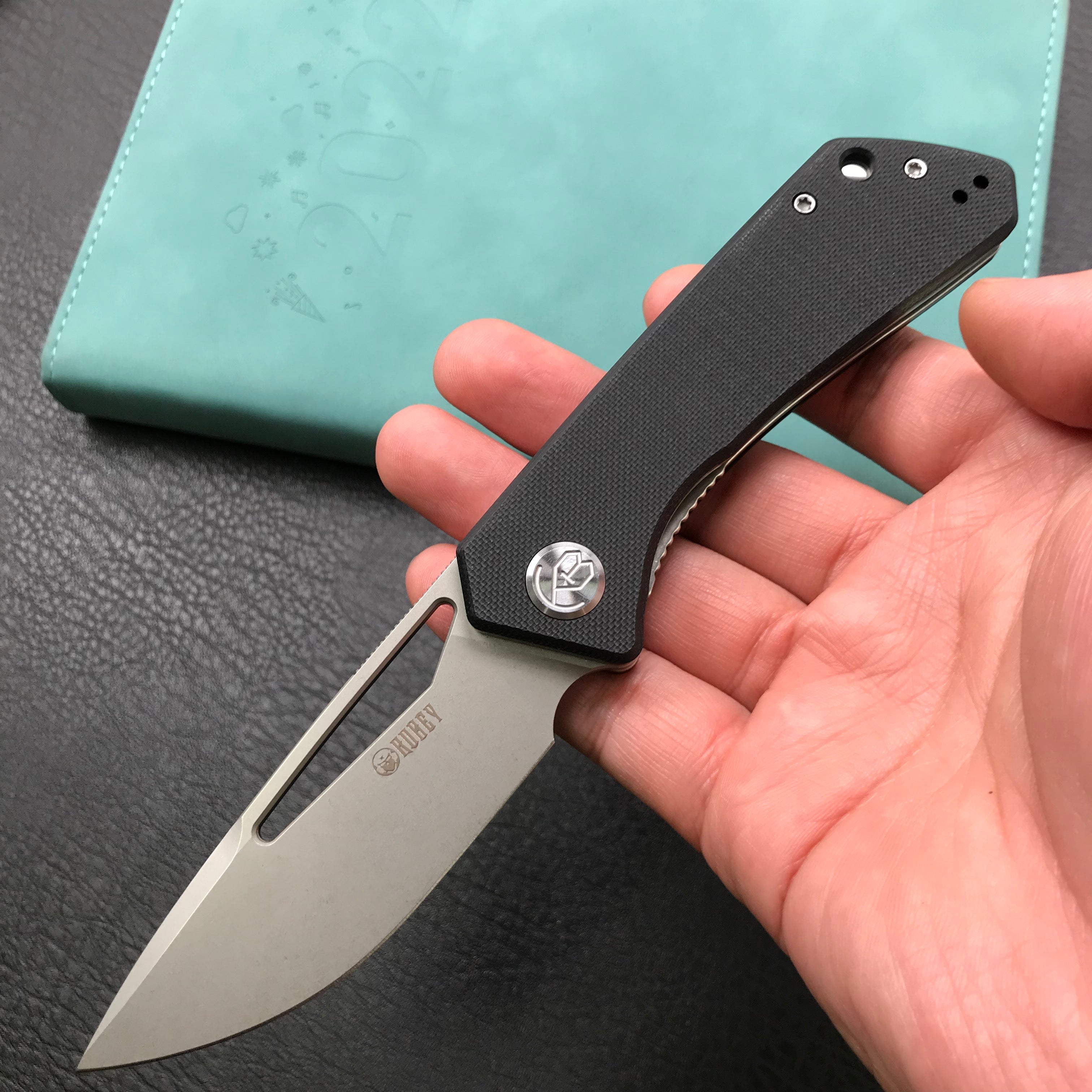 KUBEY KU331A Front Flipper EDC Pocket Folding Knife Black G10 Handle 3.27" Blasted Stonewashed D2