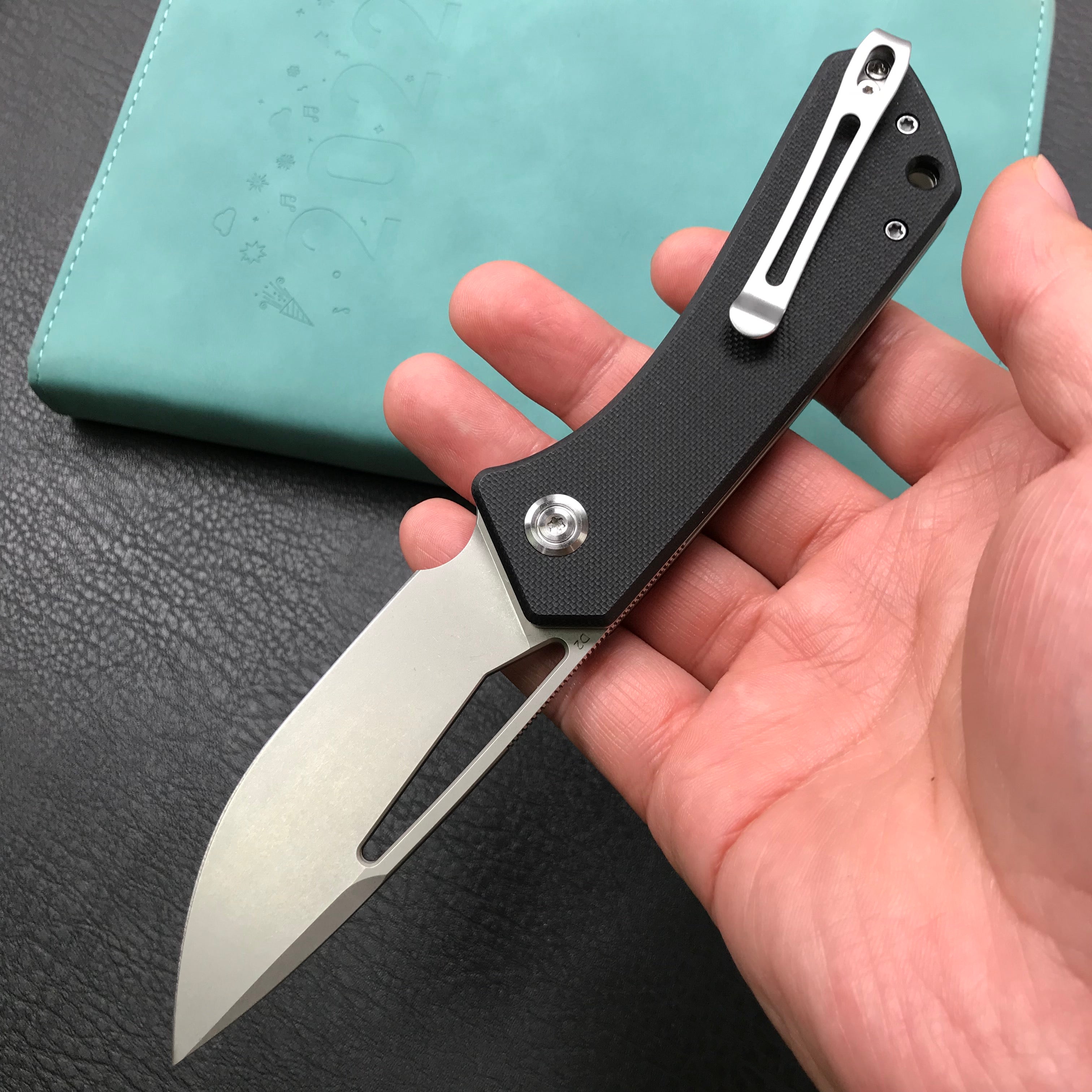 KUBEY KU331A Front Flipper EDC Pocket Folding Knife Black G10 Handle 3.27" Blasted Stonewashed D2