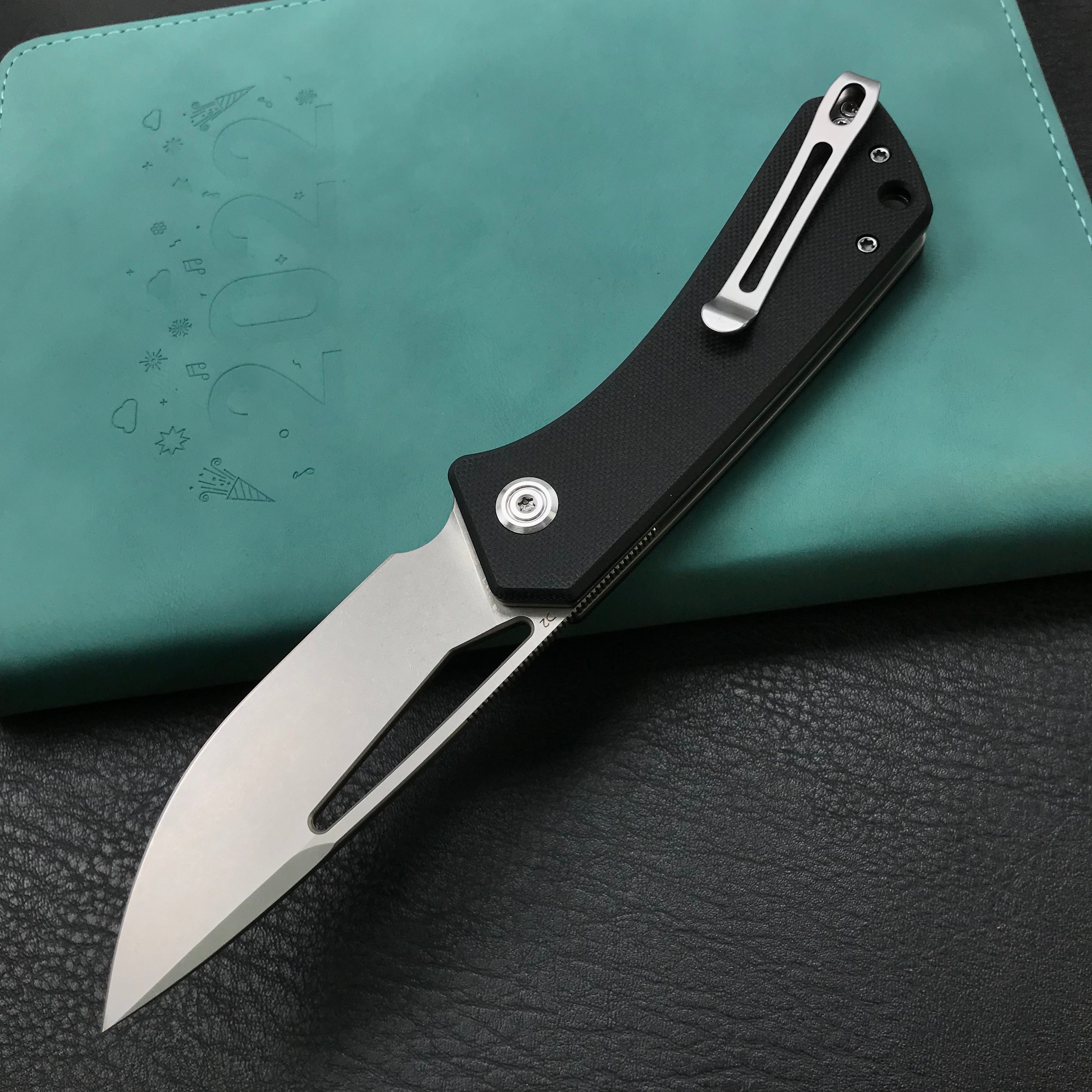 KUBEY KU331A Front Flipper EDC Pocket Folding Knife Black G10 Handle 3.27" Blasted Stonewashed D2