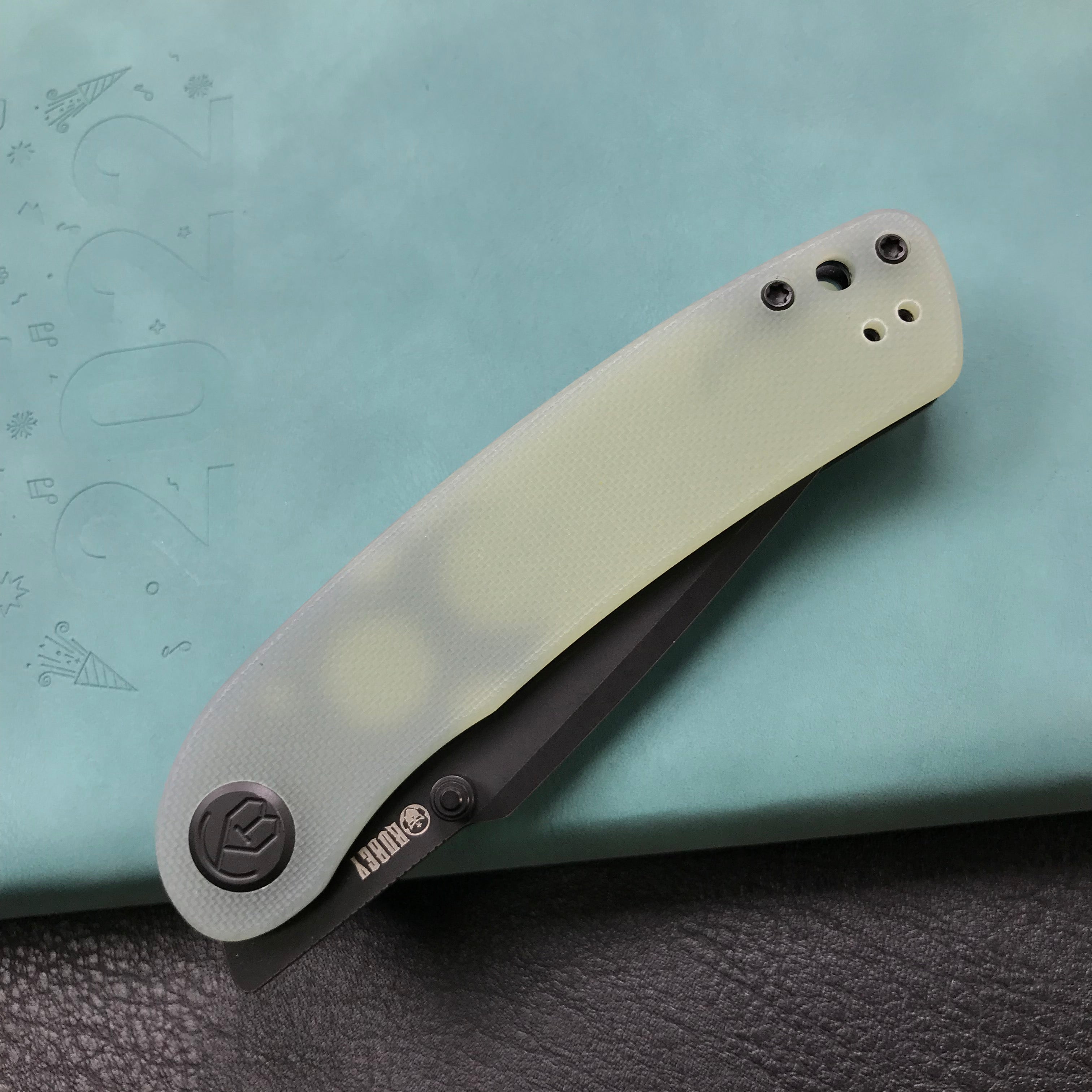 KUBEY KU344C Jade  G10 Handle Folding Knife 3.43" Dark Stonewahsed D2