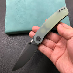 KUBEY KU344C Jade  G10 Handle Folding Knife 3.43" Dark Stonewahsed D2