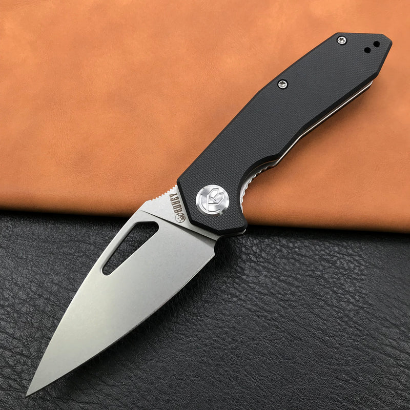 KUBEY KU122A Liner Lock Thumb Open Folding Knife Black G10 Handle 3.11" Blasted Stonewashed D2