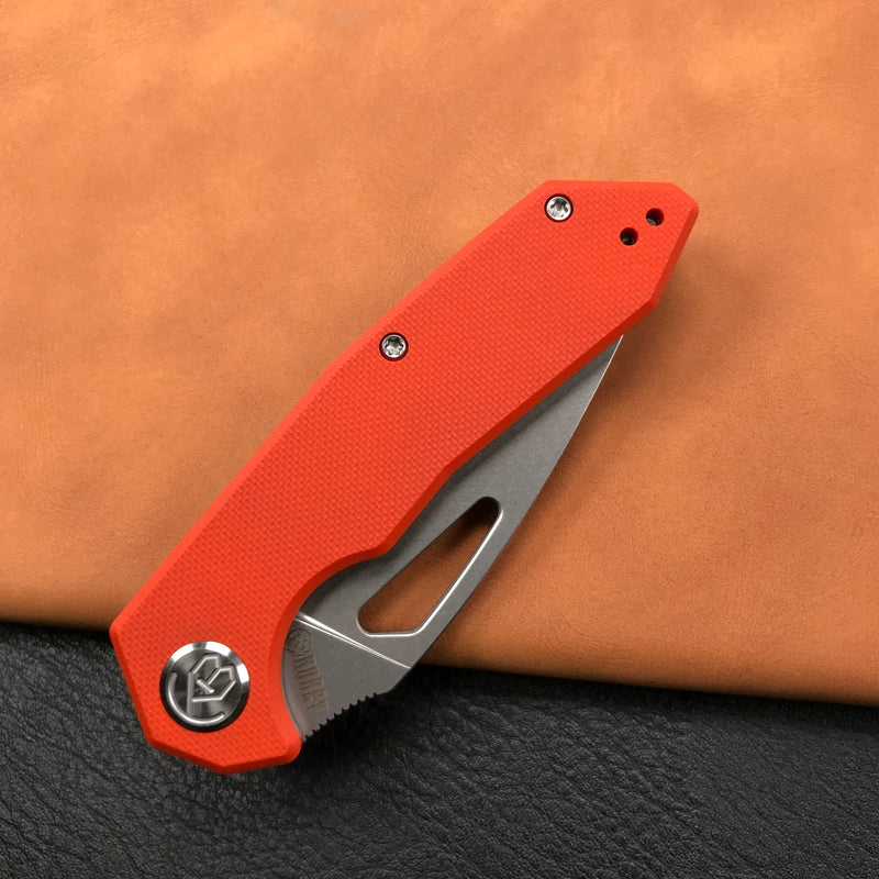 KUBEY KU122D Liner Lock Thumb Open Folding Knife Orange G10 Handle 3.11" Bead Blasted D2