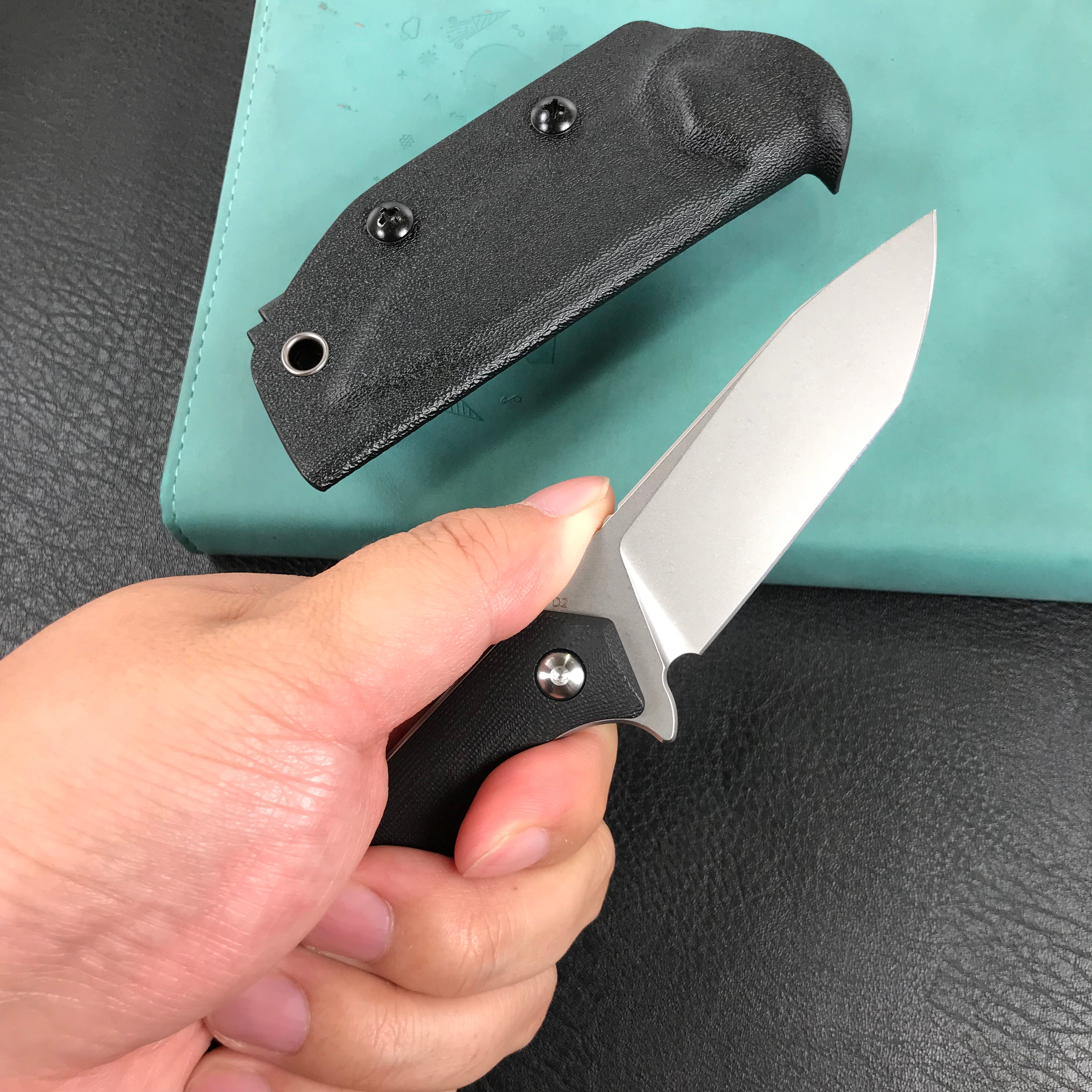 KUBEY Swordfish KU184D Mini Fixed Knife black G10 Handle Blasted Stonewashed D2