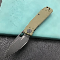 KUBEY KU2104B EDC Folding Knife Green G10 Handle 2.95" Dark Stonewashed 14C28N