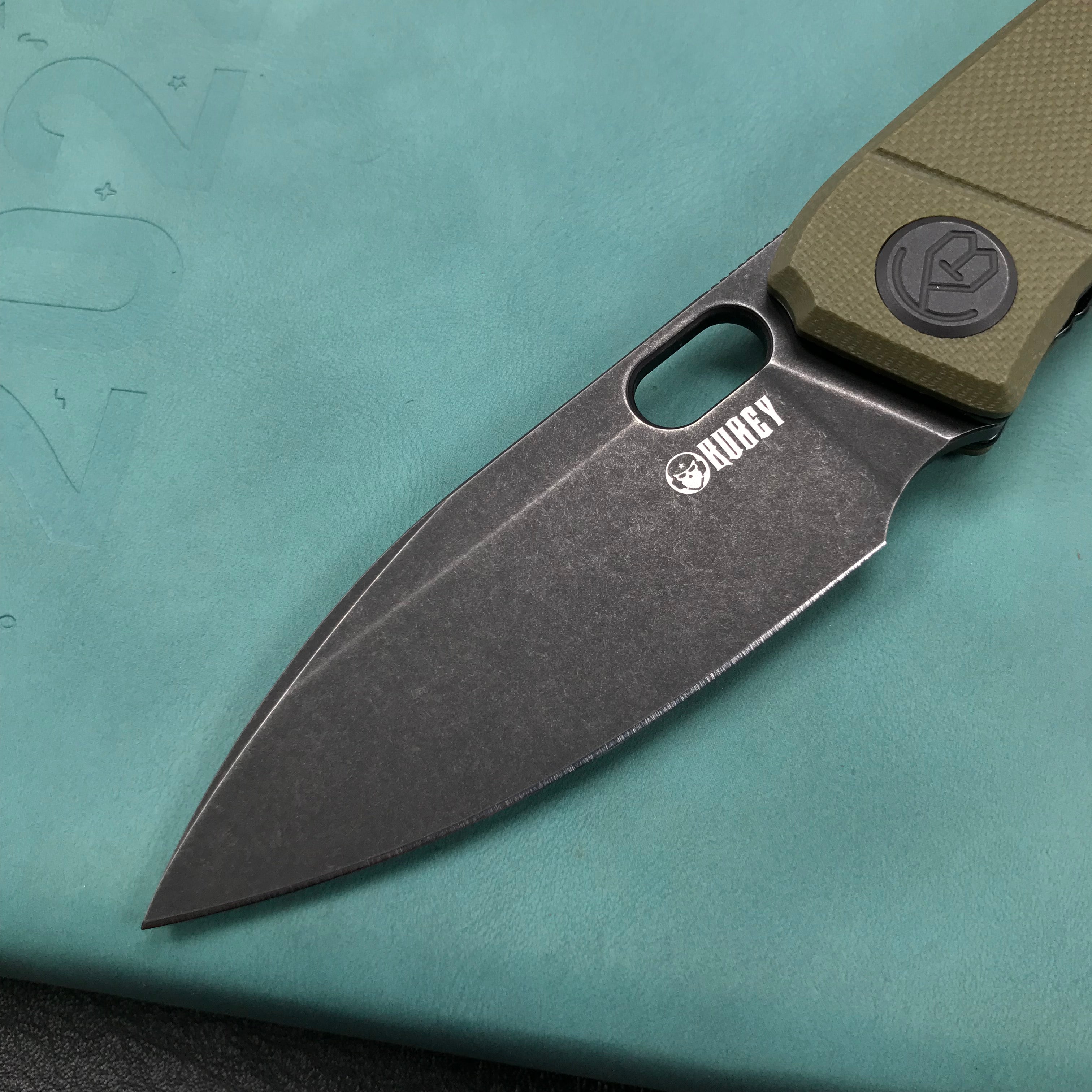 KUBEY KU2104B EDC Folding Knife Green G10 Handle 2.95" Dark Stonewashed 14C28N