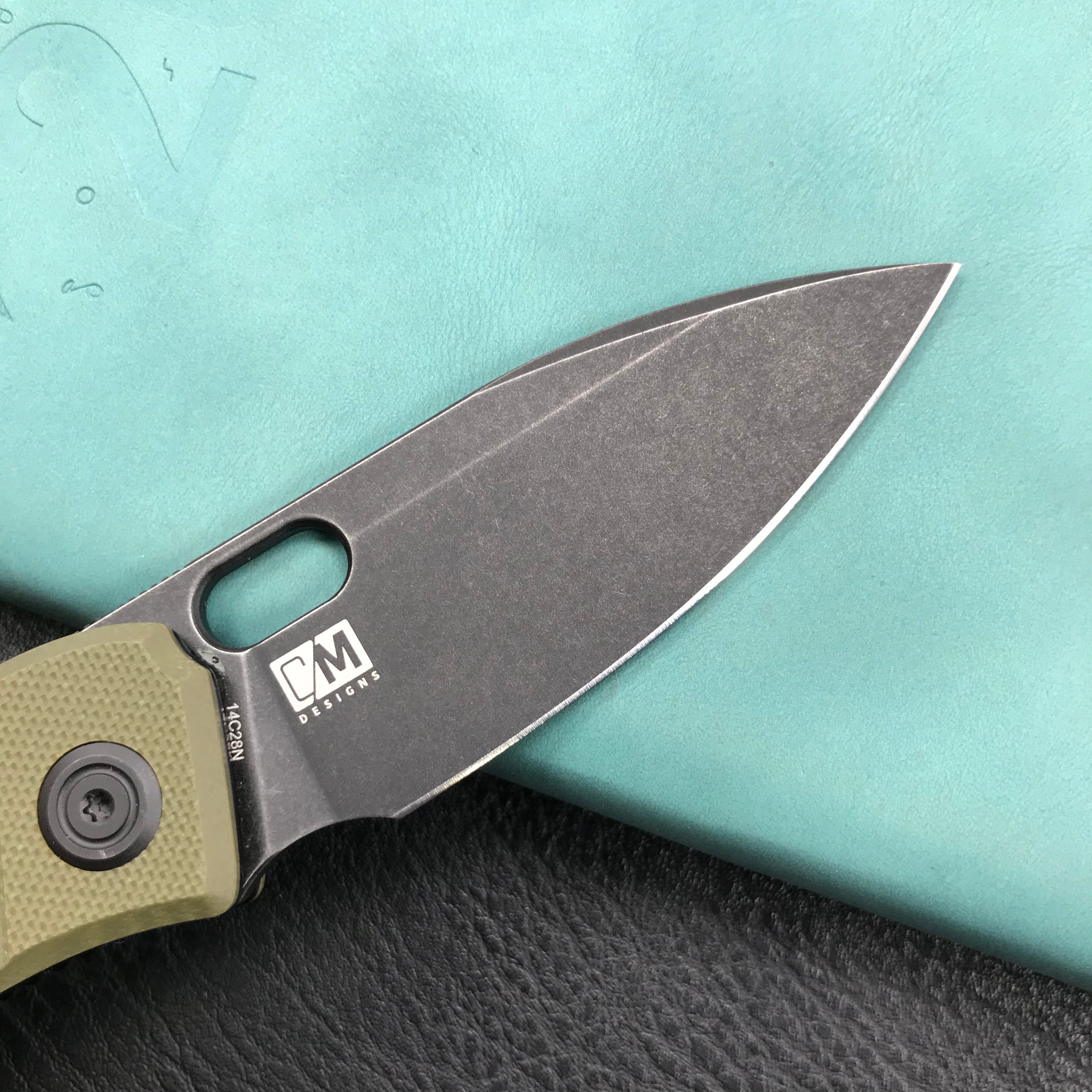 KUBEY KU2104B EDC Folding Knife Green G10 Handle 2.95" Dark Stonewashed 14C28N