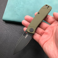 KUBEY KU2104B EDC Folding Knife Green G10 Handle 2.95" Dark Stonewashed 14C28N