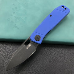 KUBEY KU2104E Hyde Lock Folding Knife Blue G10 Handle 2.95" Dark Stonewashed 14C28N