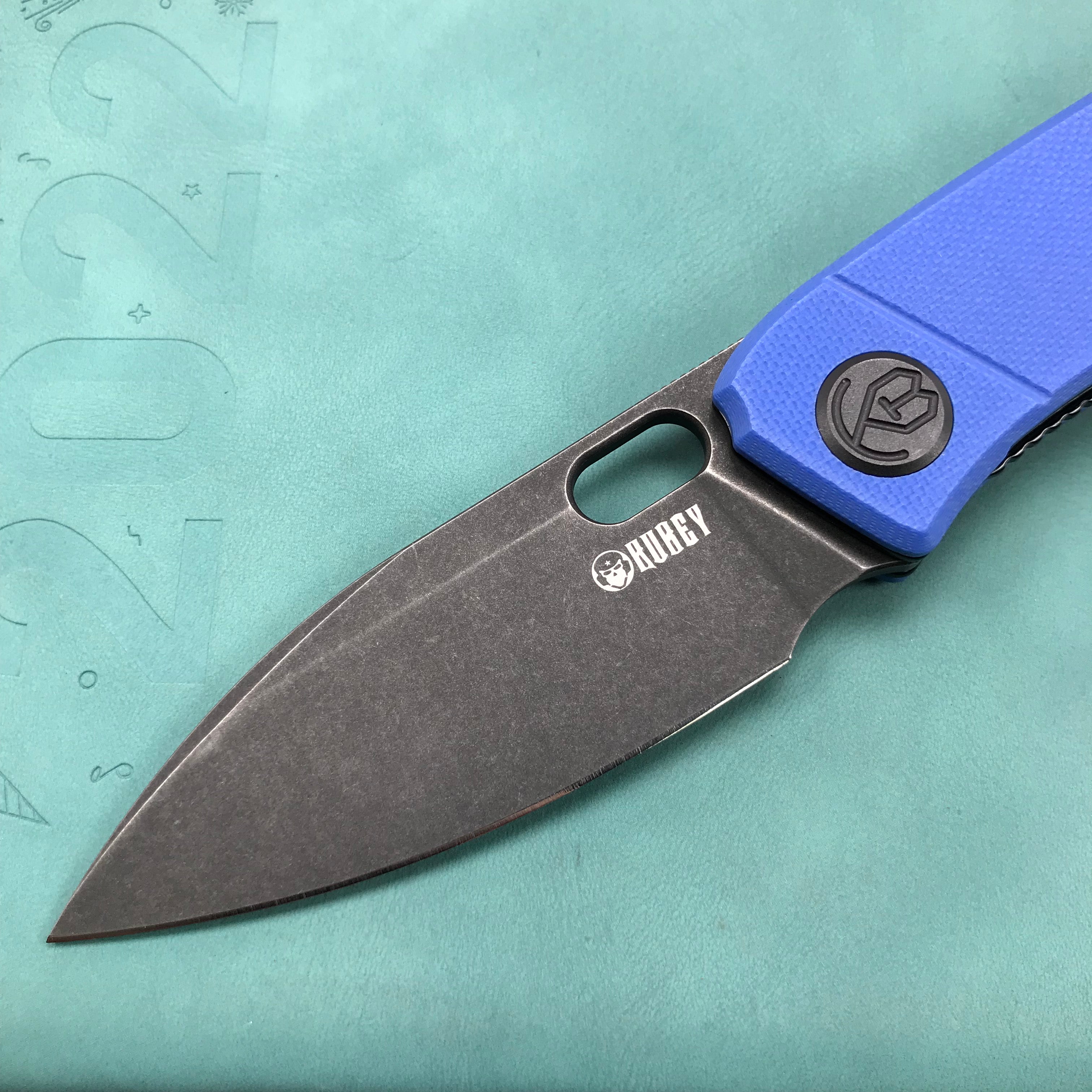 KUBEY KU2104E Hyde Lock Folding Knife Blue G10 Handle 2.95" Dark Stonewashed 14C28N