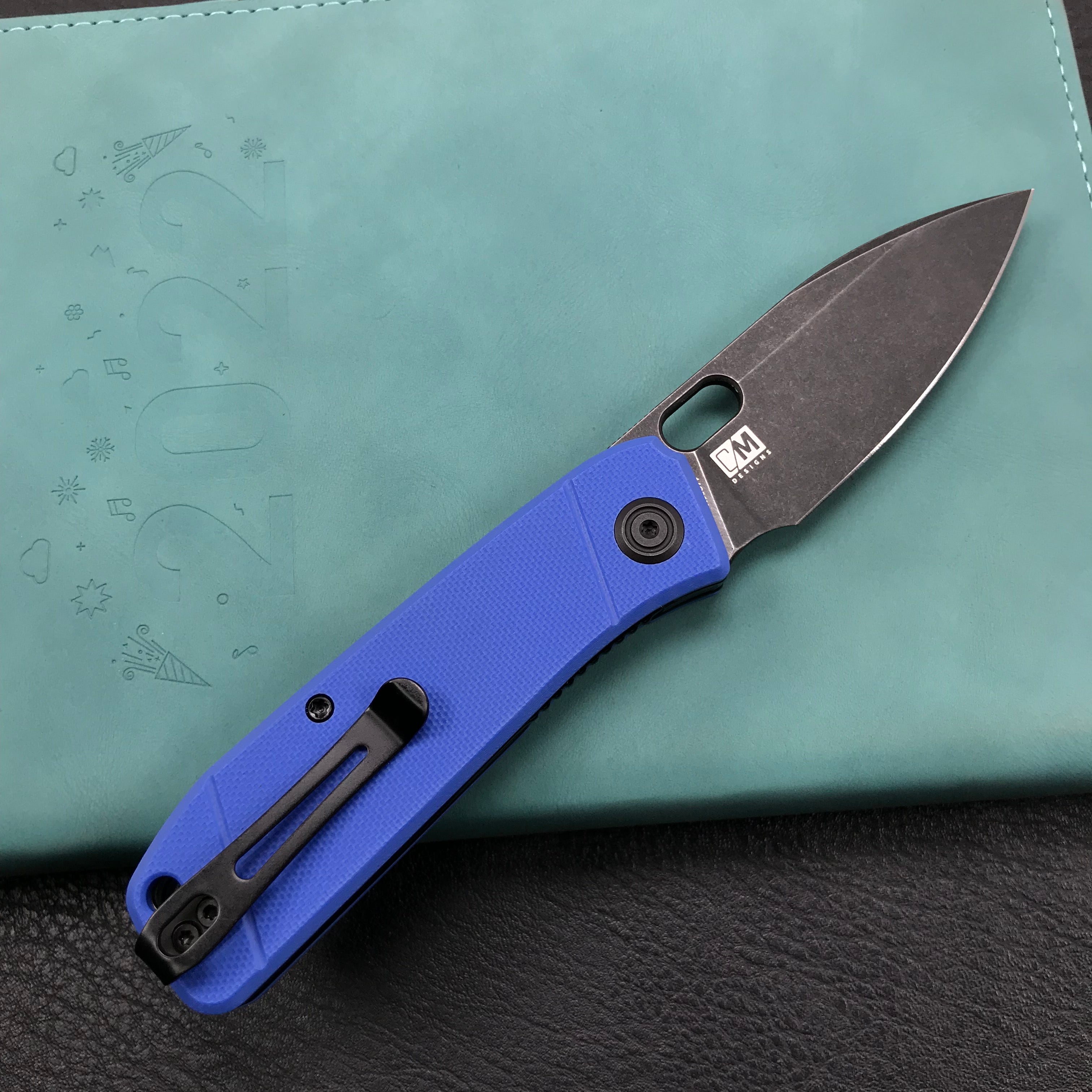 KUBEY KU2104E Hyde Lock Folding Knife Blue G10 Handle 2.95" Dark Stonewashed 14C28N