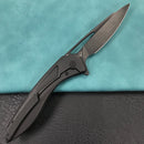 KUBEY KB171F  Velocé Frame Lock Flipper Knife Black Ti Handle 3.94'' Black Stone Wash  S90V Blade