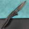 KUBEY KB171F  Velocé Frame Lock Flipper Knife Black Ti Handle 3.94'' Black Stone Wash  S90V Blade