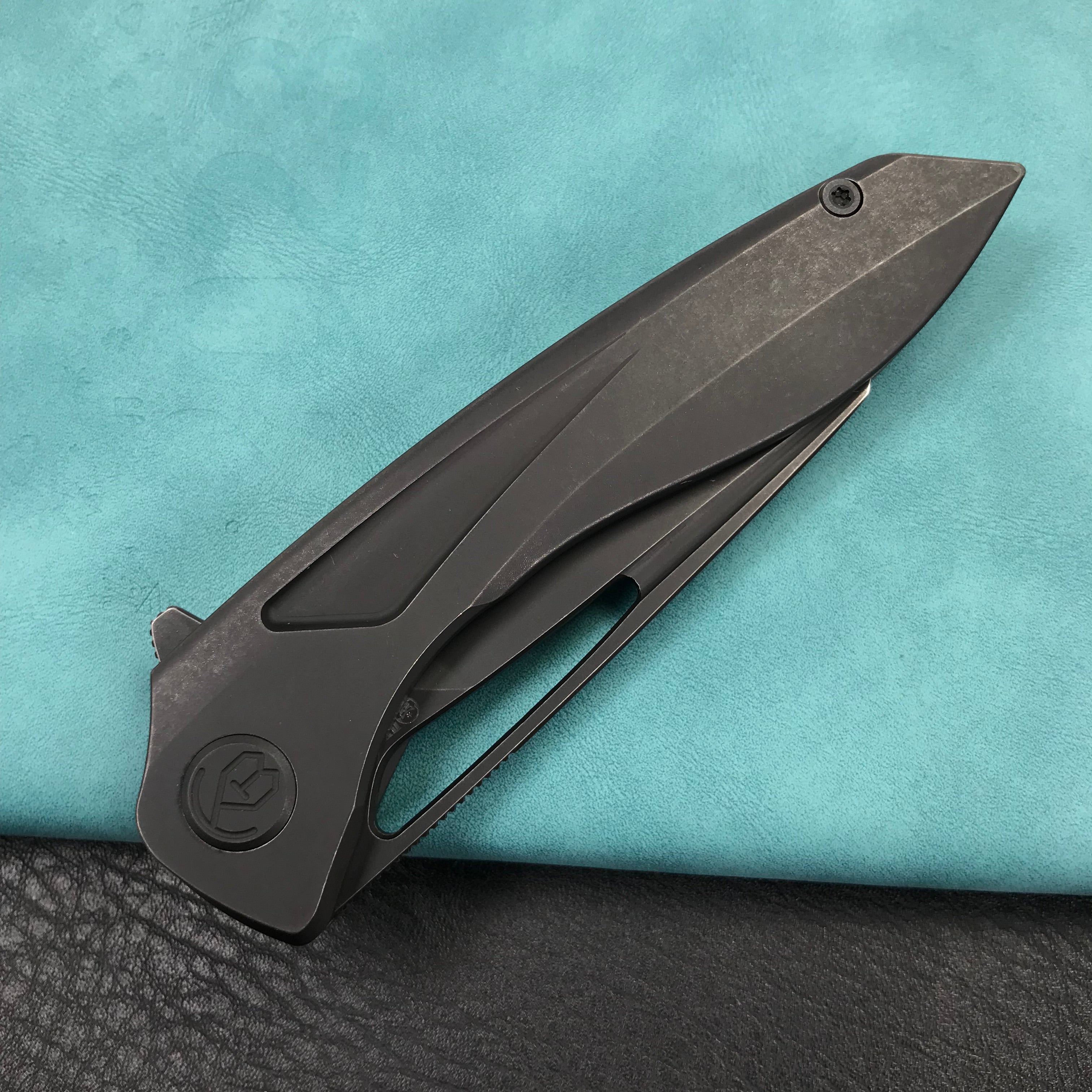 KUBEY KB171F  Velocé Frame Lock Flipper Knife Black Ti Handle 3.94'' Black Stone Wash  S90V Blade