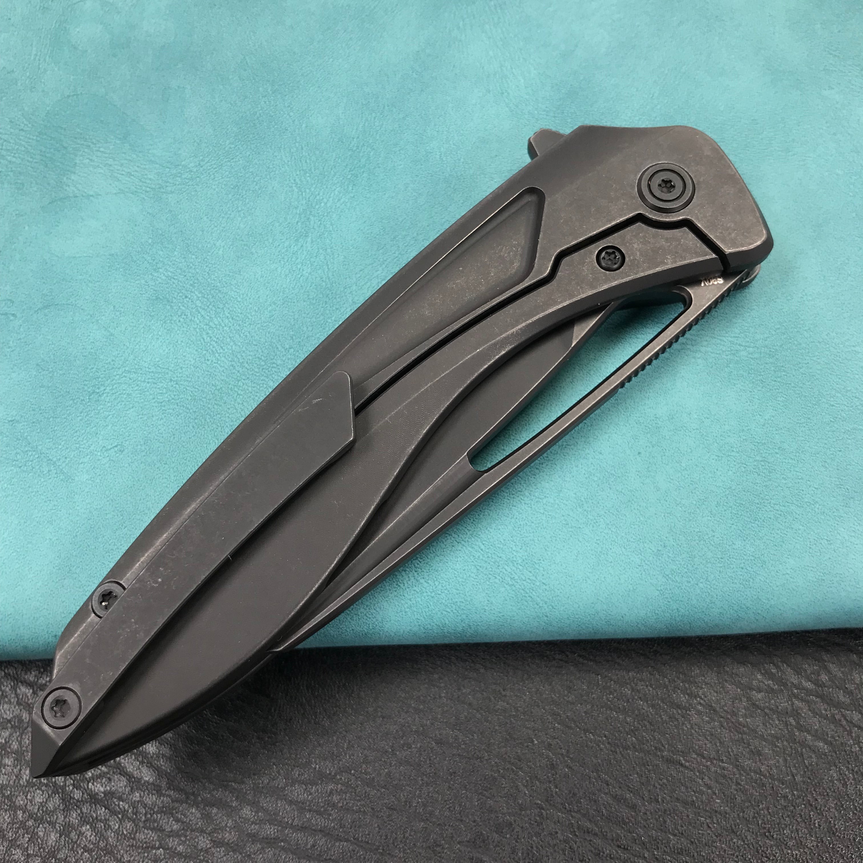 KUBEY KB171F  Velocé Frame Lock Flipper Knife Black Ti Handle 3.94'' Black Stone Wash  S90V Blade