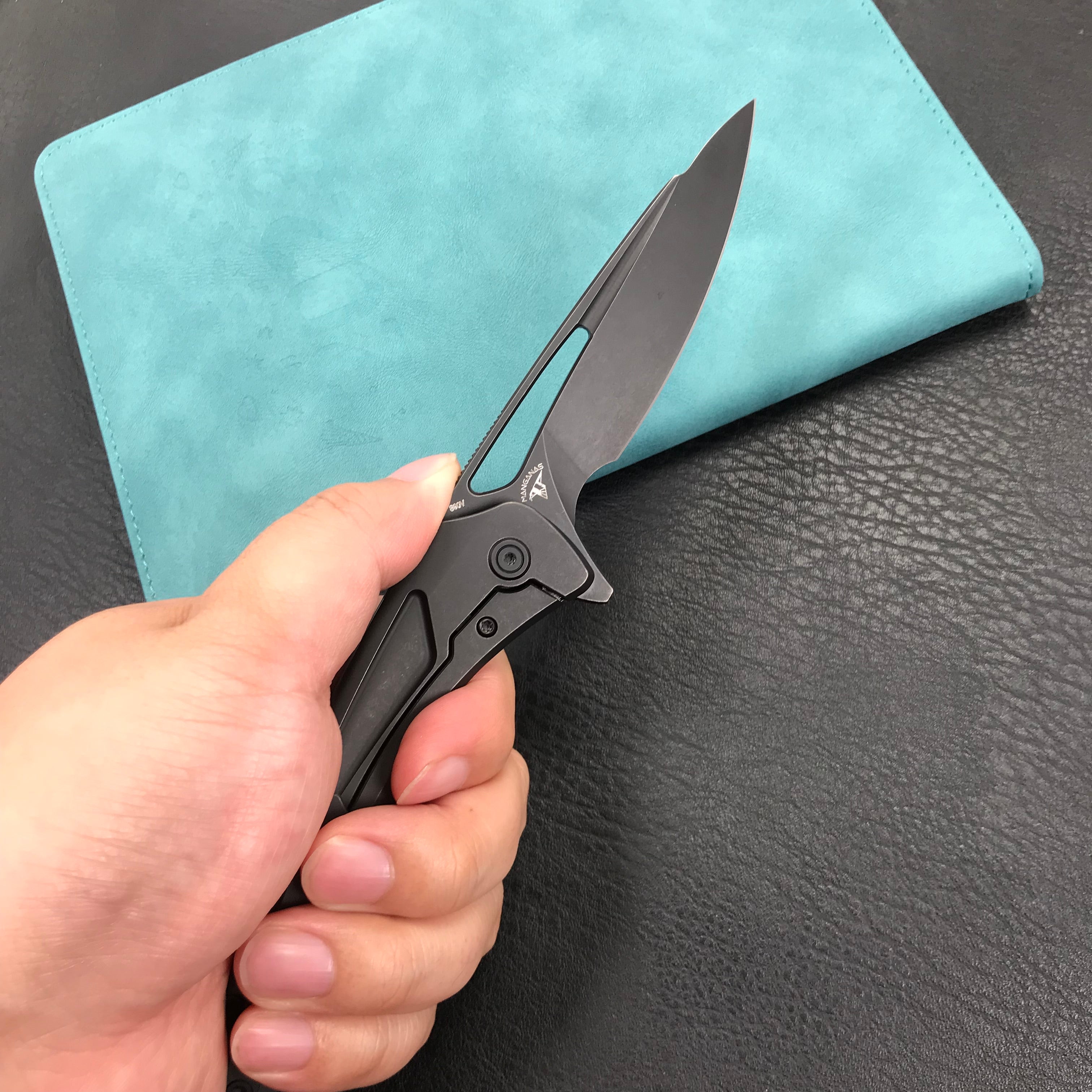 KUBEY KB171F  Velocé Frame Lock Flipper Knife Black Ti Handle 3.94'' Black Stone Wash  S90V Blade