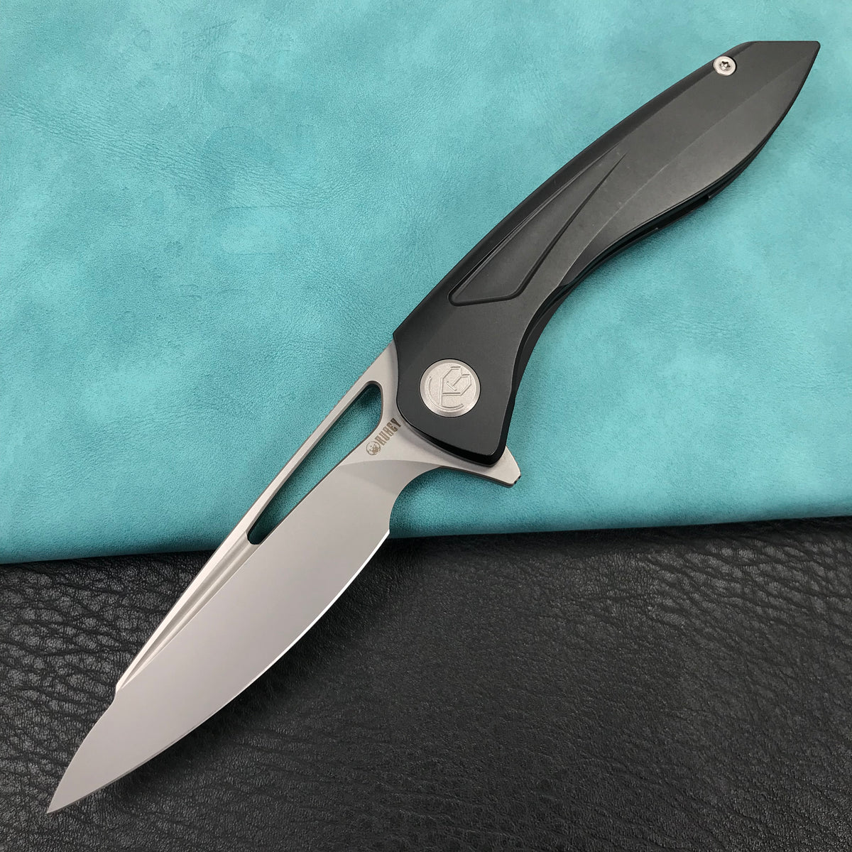 KUBEY KB171G  Velocé Frame Lock Flipper Knife Black Ti Handle 3.94'' SandBlast S90V Blade