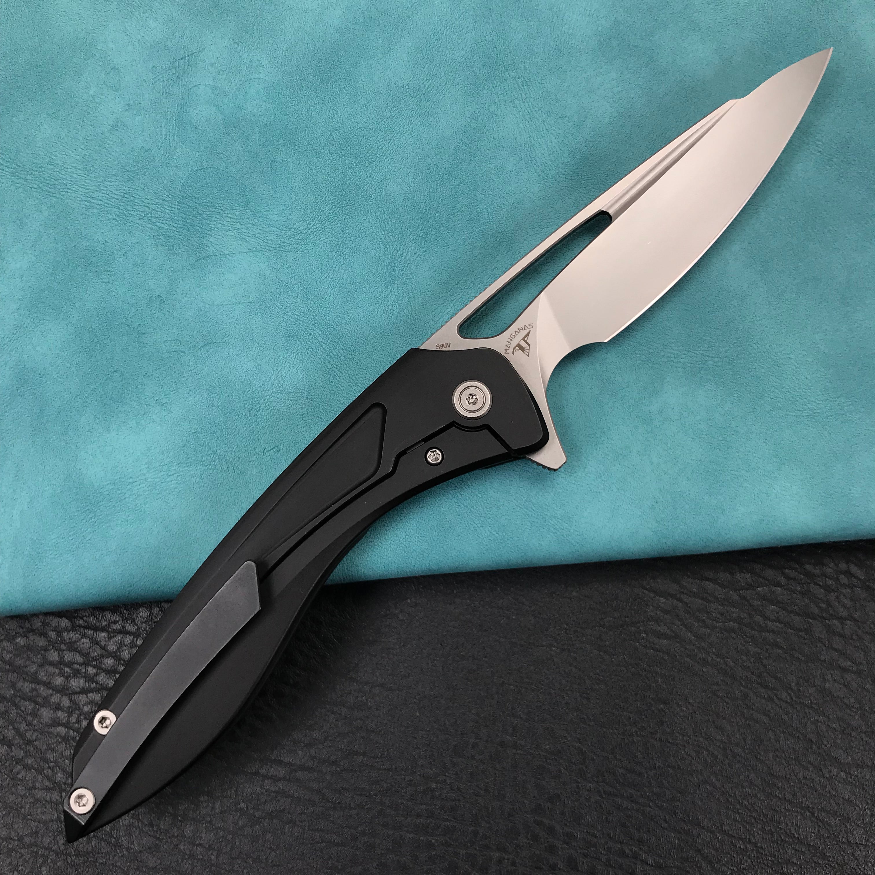 KUBEY KB171G  Velocé Frame Lock Flipper Knife Black Ti Handle 3.94'' SandBlast S90V Blade