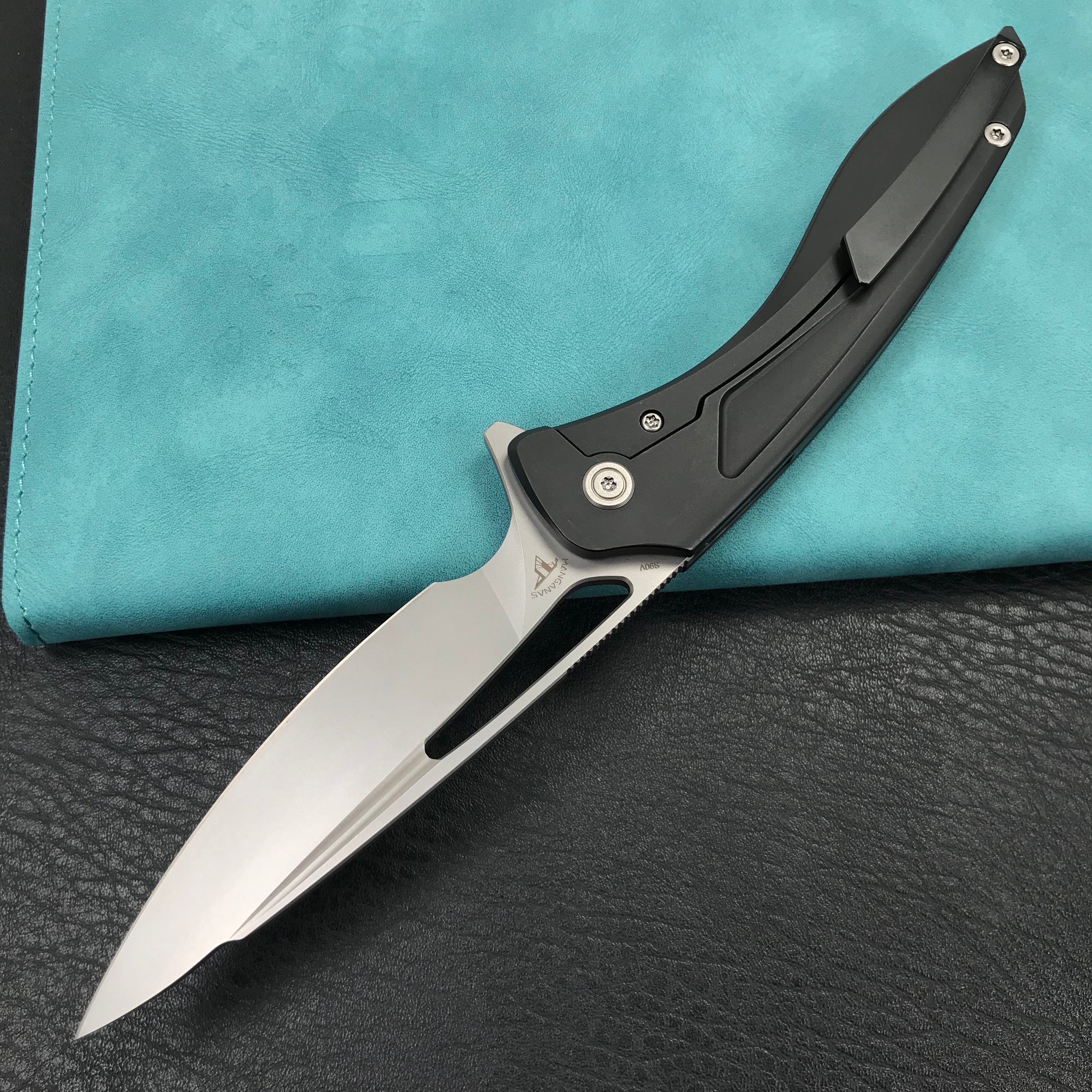 KUBEY KB171G  Velocé Frame Lock Flipper Knife Black Ti Handle 3.94'' SandBlast S90V Blade