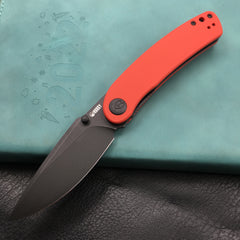 KUBEY KU344I Momentum Sherif Manganas Design Liner Lock Front Flipper  Dual Studs Open Folding Knife Red G10 Handle 3.43" Dark Stonewashed AUS-10