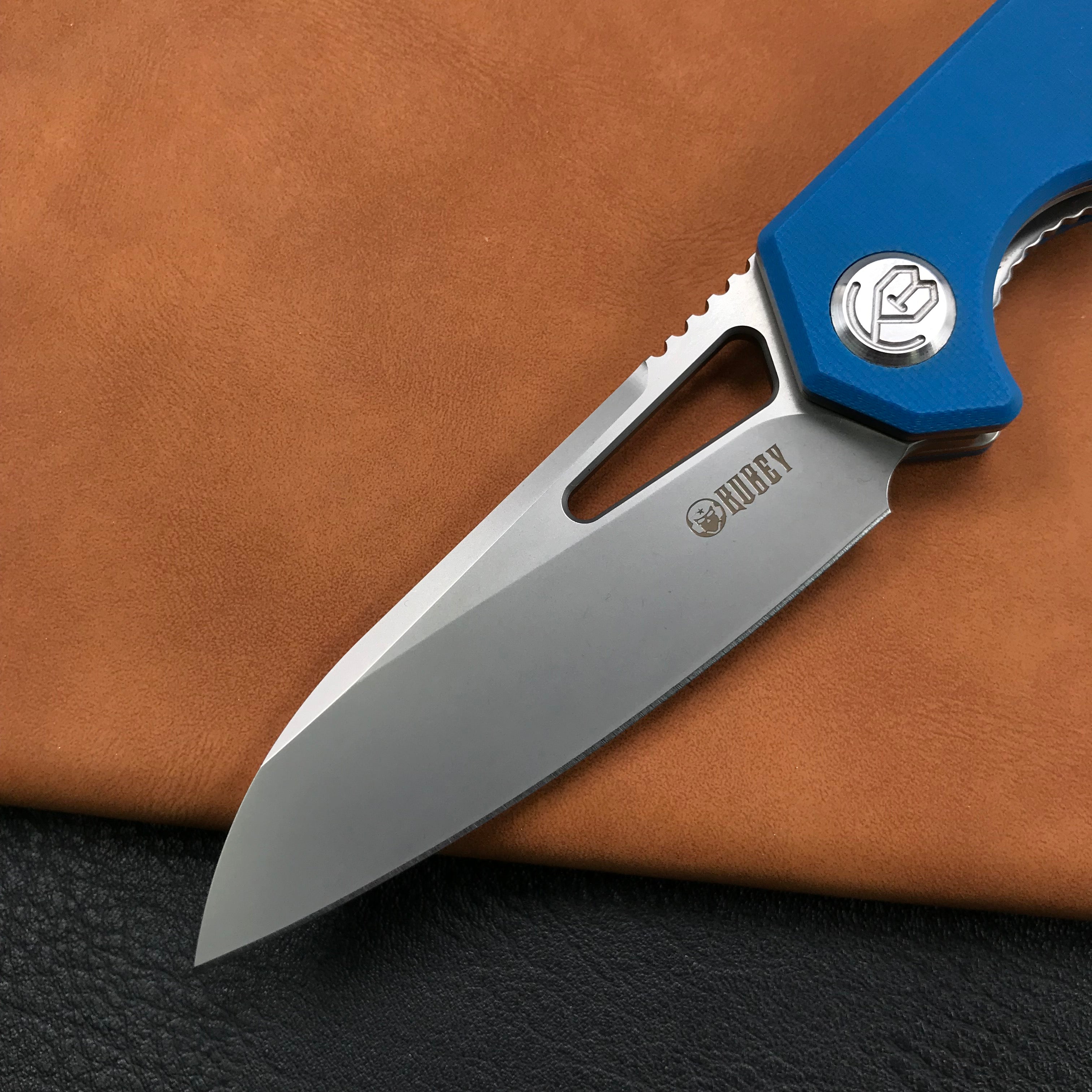 KUBEY KU291C Vagrant Liner Lock Folding Knife Blue G10 Handle (3.1" Sandblast AUS-10)