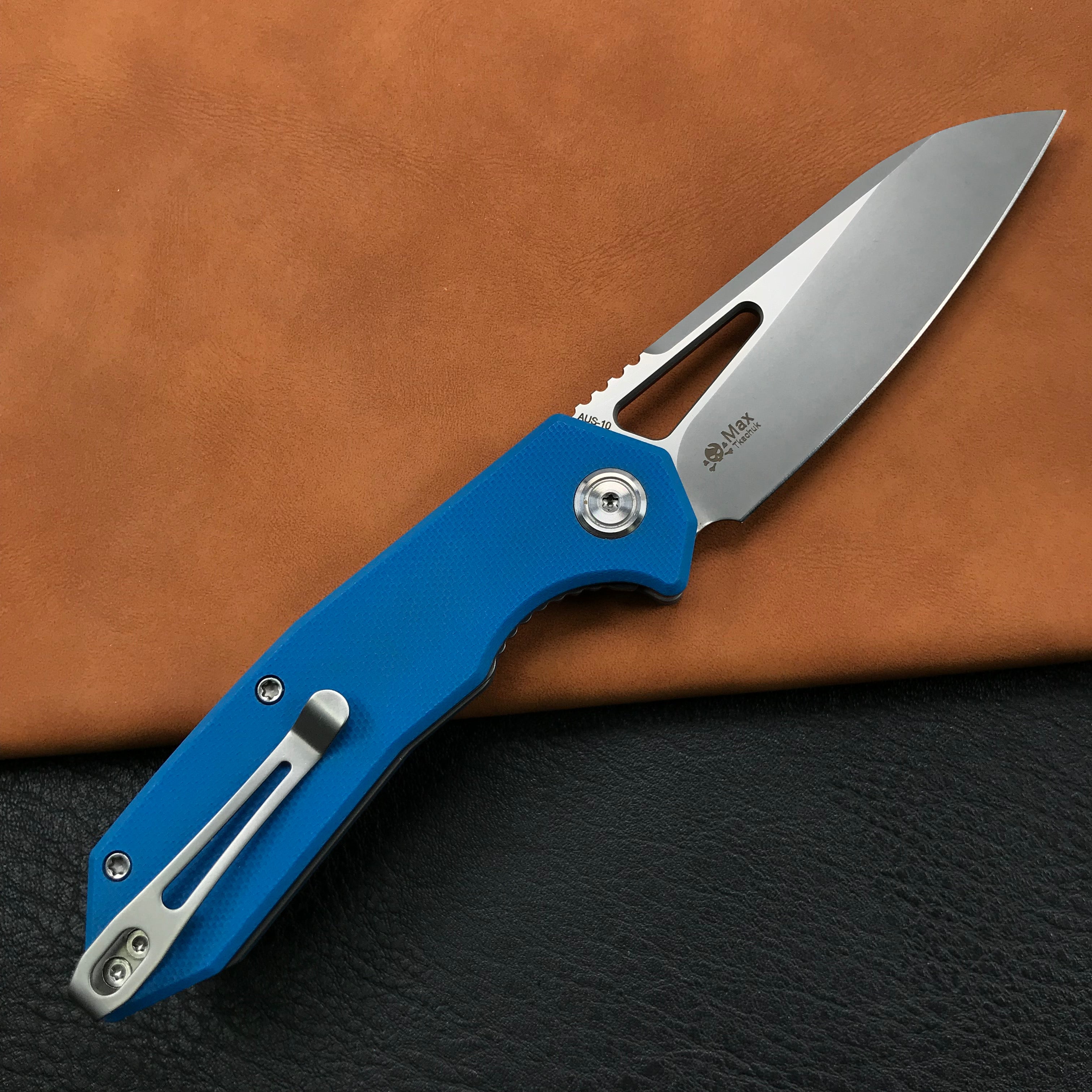 KUBEY KU291C Vagrant Liner Lock Folding Knife Blue G10 Handle (3.1" Sandblast AUS-10)