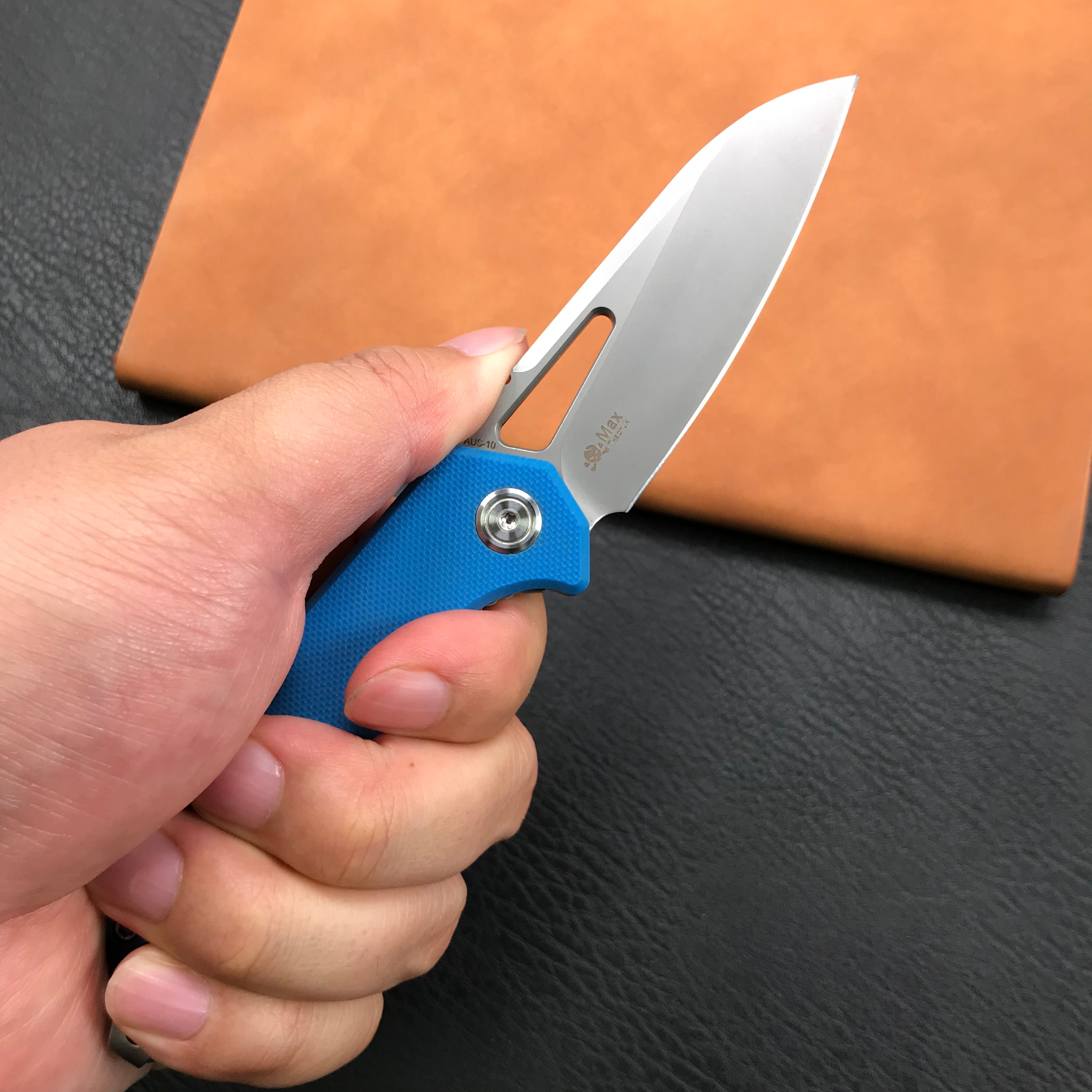 KUBEY KU291C Vagrant Liner Lock Folding Knife Blue G10 Handle (3.1" Sandblast AUS-10)