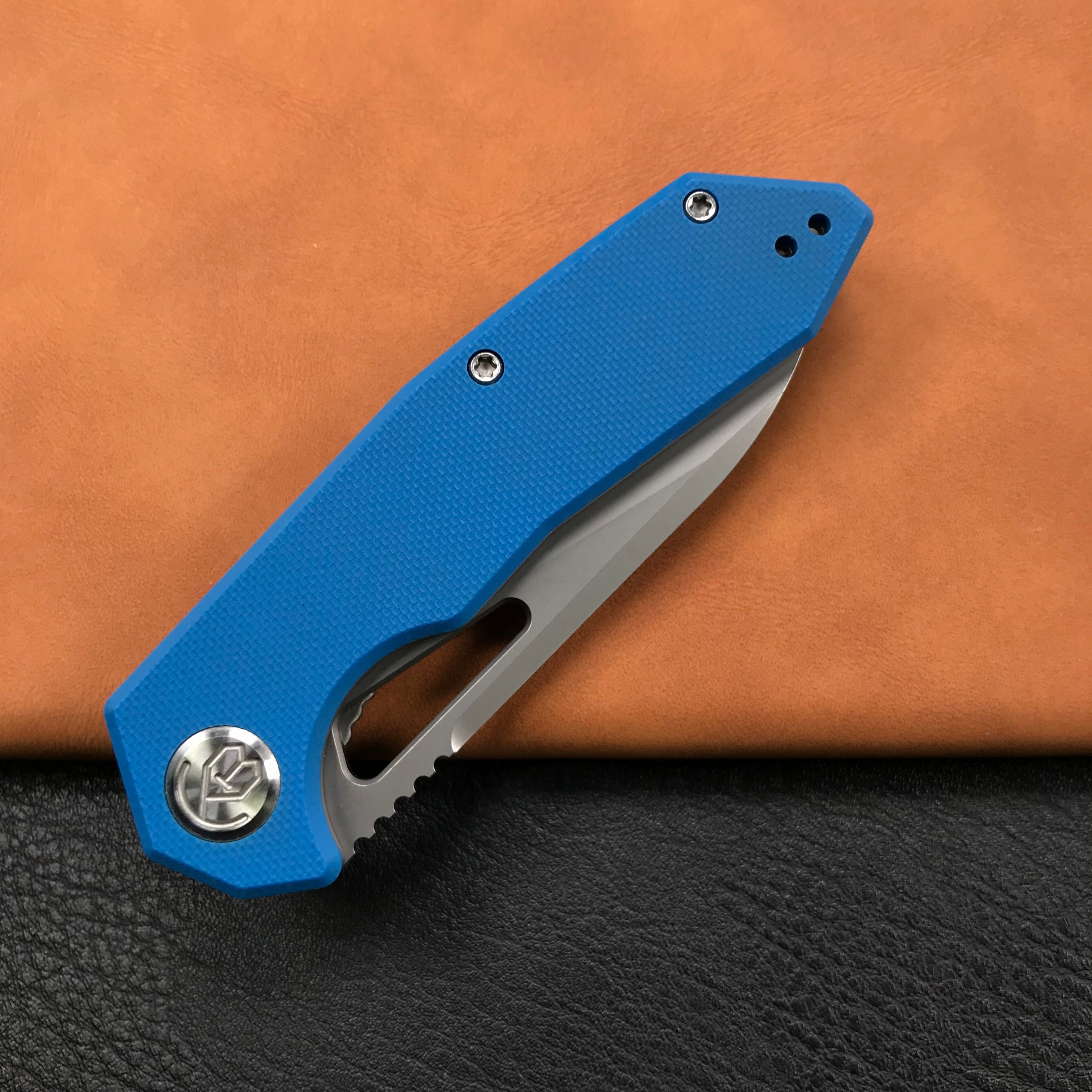 KUBEY KU291C Vagrant Liner Lock Folding Knife Blue G10 Handle (3.1" Sandblast AUS-10)