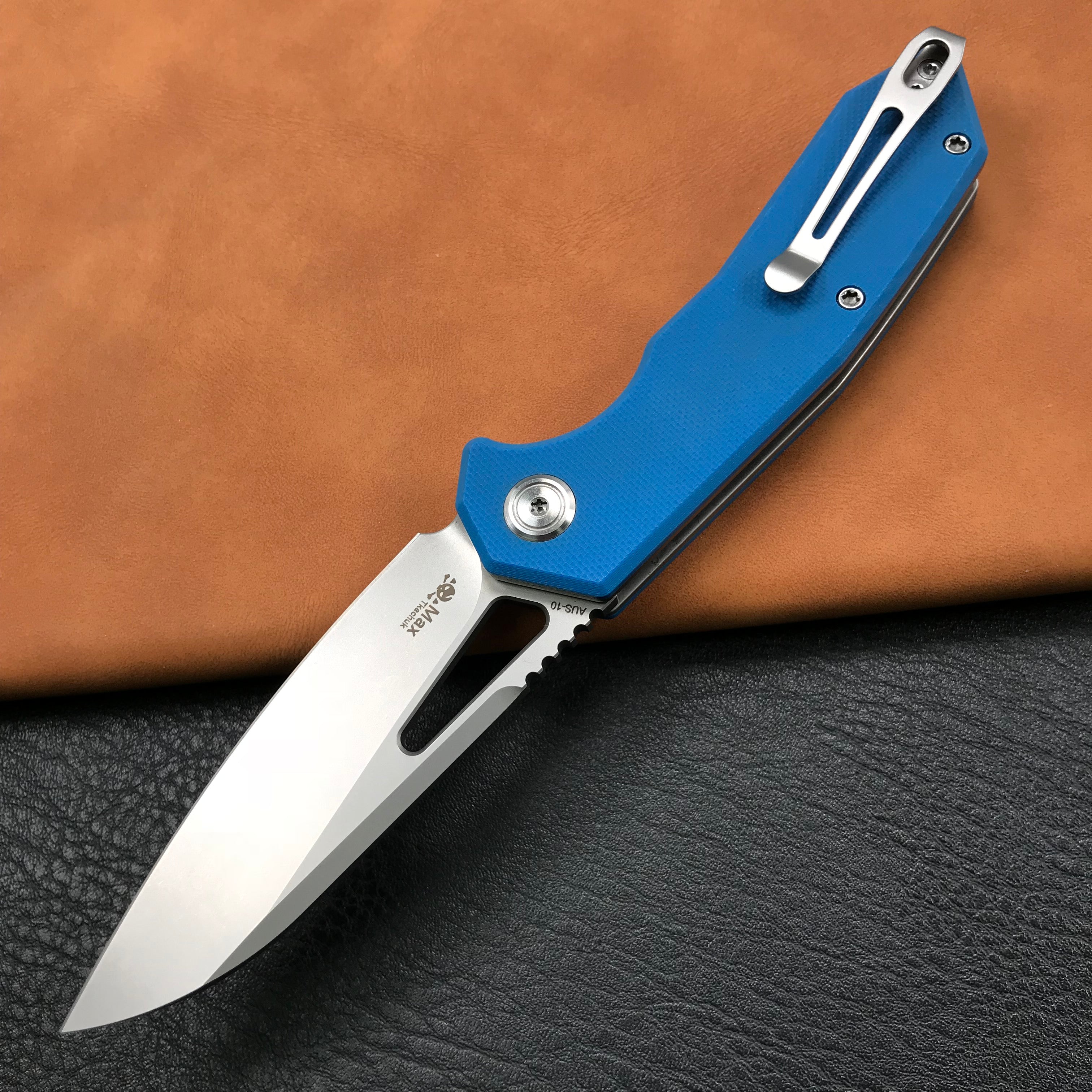 KUBEY KU291C Vagrant Liner Lock Folding Knife Blue G10 Handle (3.1" Sandblast AUS-10)