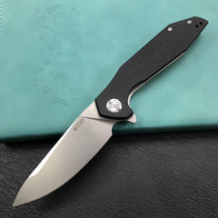 KUBEY KU117A  Liner Lock Flipper Folding Pocket Knife Black G10 Handle Blasted Stonewashed D2