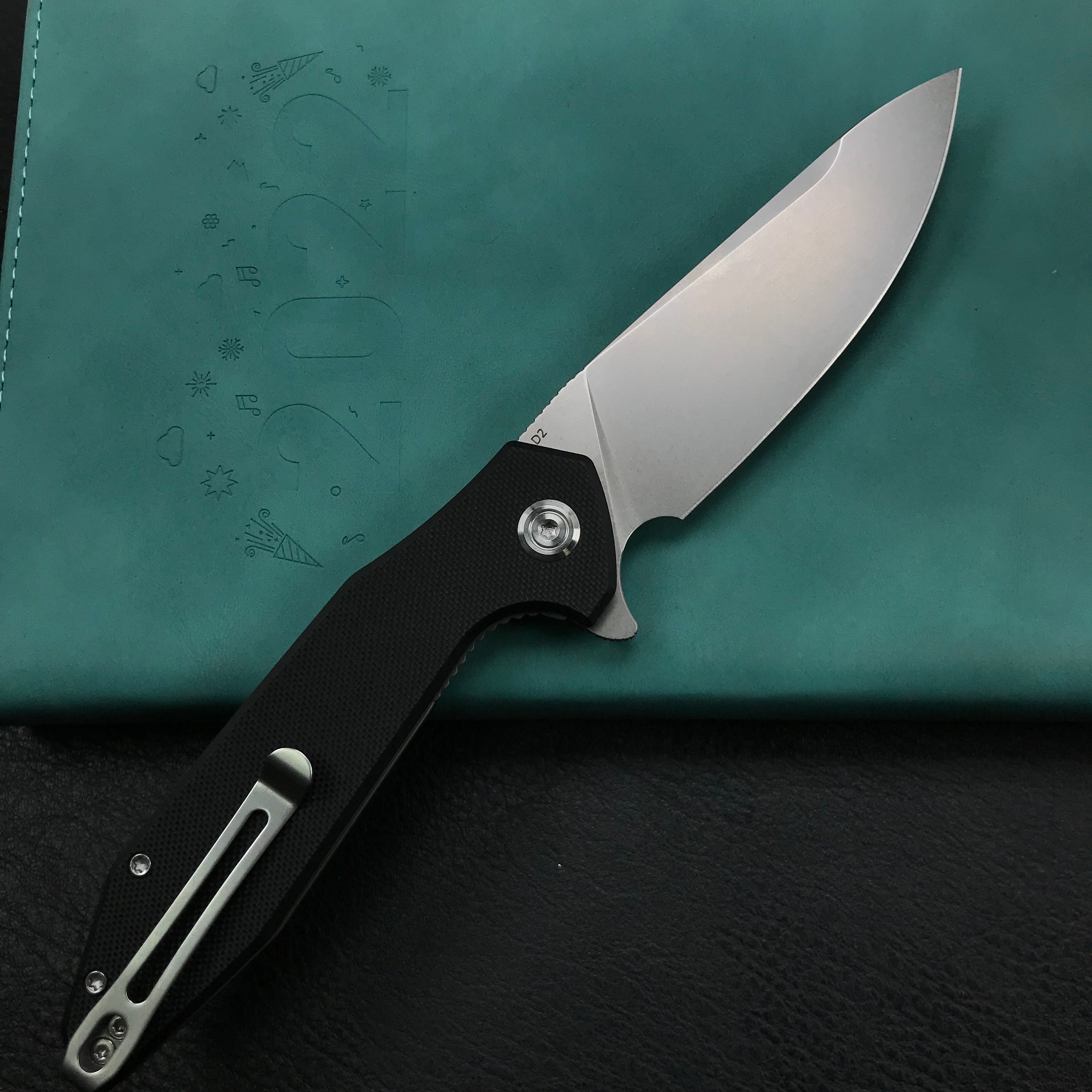 KUBEY KU117A  Liner Lock Flipper Folding Pocket Knife Black G10 Handle Blasted Stonewashed D2