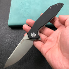 KUBEY KU117A  Liner Lock Flipper Folding Pocket Knife Black G10 Handle Blasted Stonewashed D2