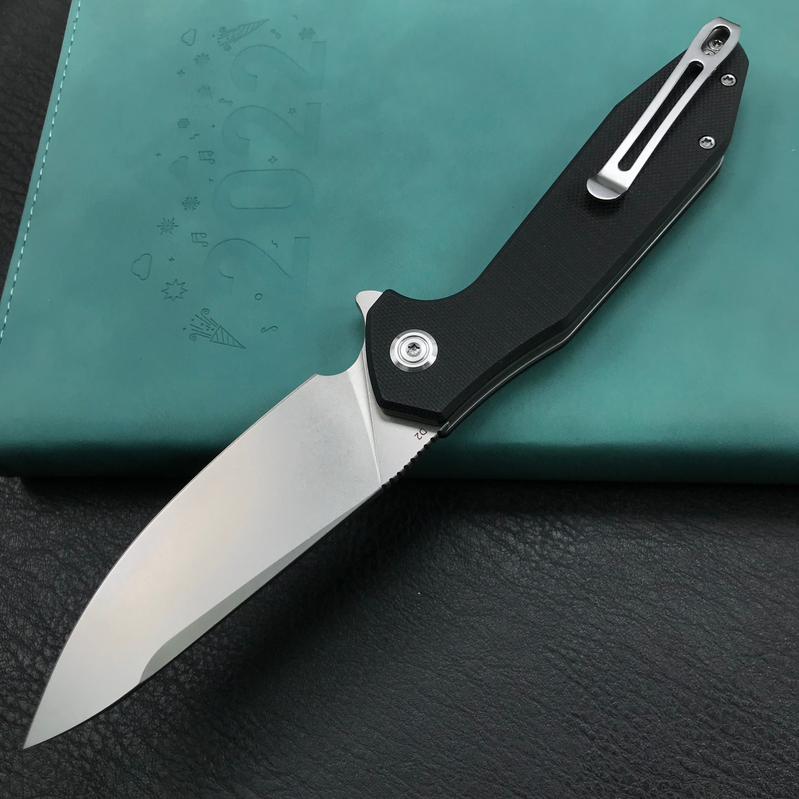 KUBEY KU117A  Liner Lock Flipper Folding Pocket Knife Black G10 Handle Blasted Stonewashed D2