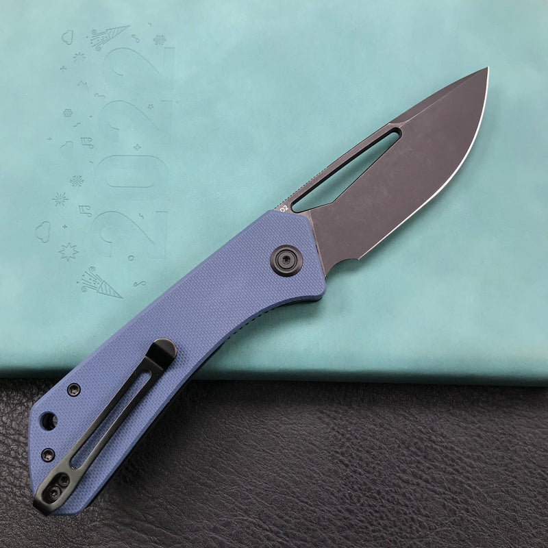 KUBEY KU331C Front Flipper EDC Pocket Folding Knife Navy blue G10 Handle 3.27" Dark Stonewahsed D2