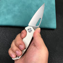 KUBEY KU122  Liner Lock Thumb Open Folding Knife White G10 Handle 3.11" Blasted Stonewashed D2