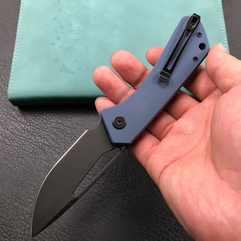 KUBEY KU331C Front Flipper EDC Pocket Folding Knife Navy blue G10 Handle 3.27" Dark Stonewahsed D2