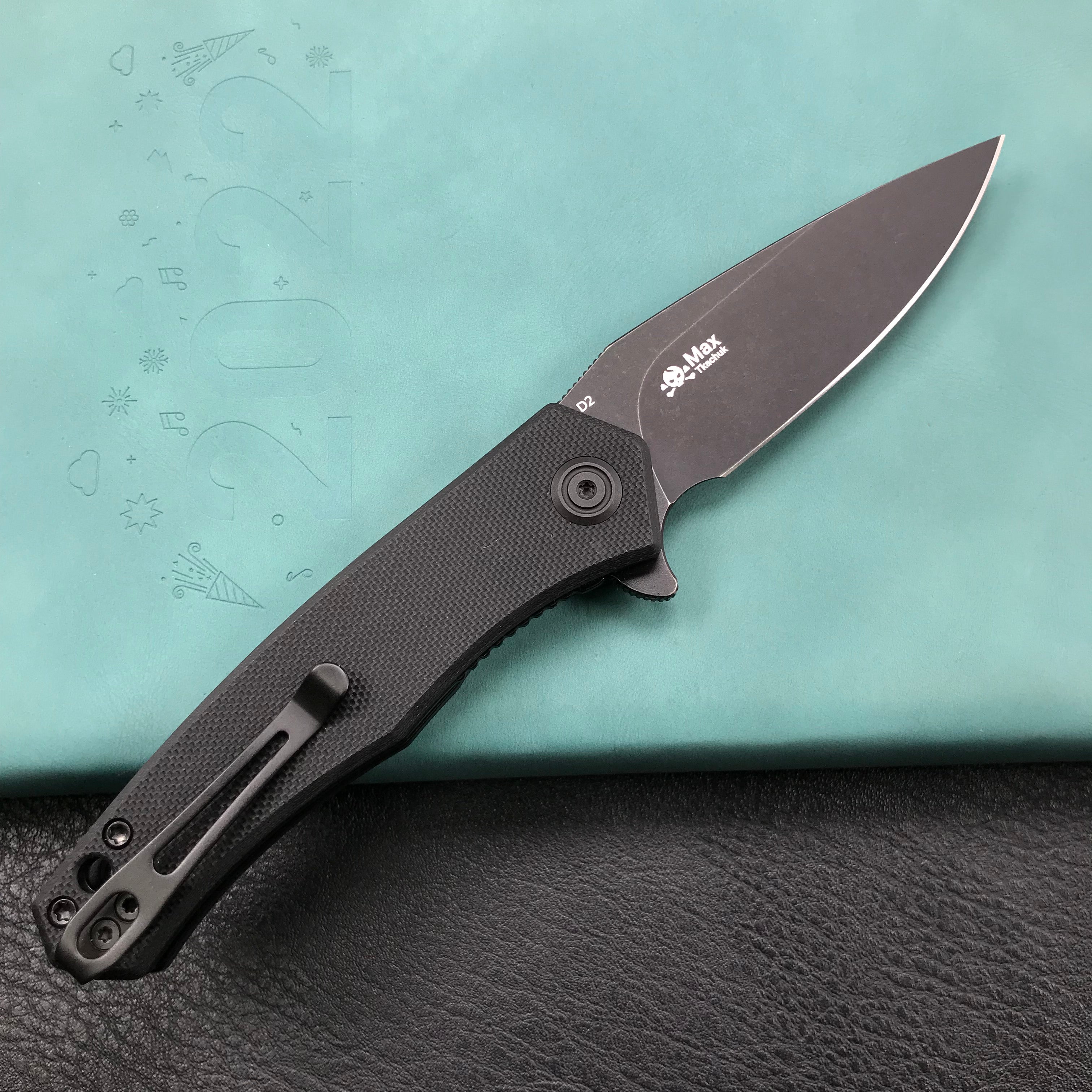 KUBEY KU055B edc  black G10 Handle Folding Knife 2.95" Dark Stonewashed D2