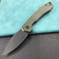 KUBEY  KU901  Liner Lock Flipper Folding Knife Green Micarta Handle 3.27" Black Stonewashe D2