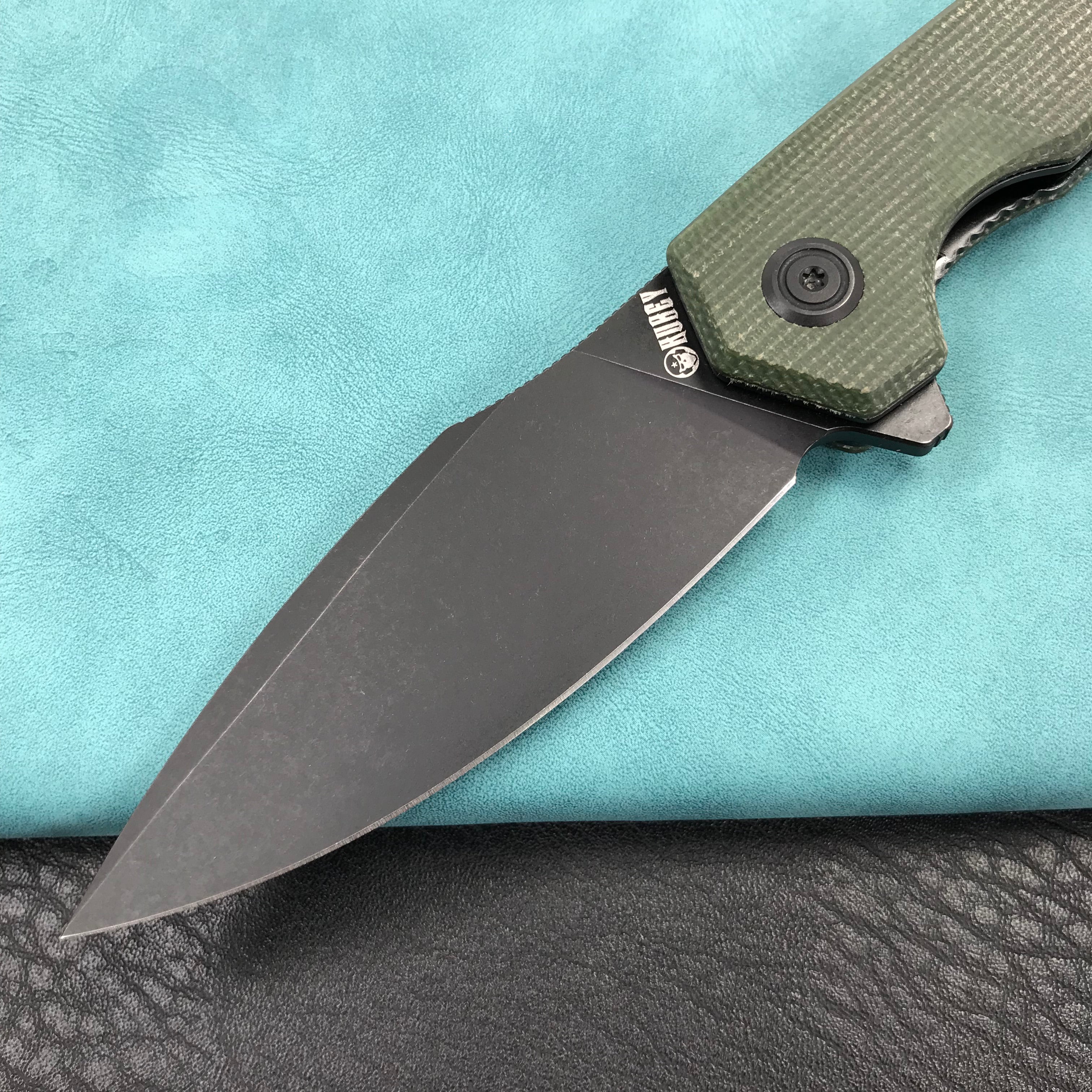 KUBEY  KU901  Liner Lock Flipper Folding Knife Green Micarta Handle 3.27" Black Stonewashe D2