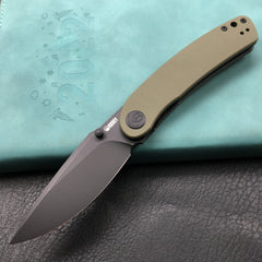 KUBEY KU344G Momentum Sherif Manganas Design Liner Lock Front Flipper / Dual Studs Open Folding Knife Green G10 Handle 3.43" Dark Stonewashed AUS-10