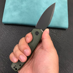 KUBEY  KU901  Liner Lock Flipper Folding Knife Green Micarta Handle 3.27" Black Stonewashe D2