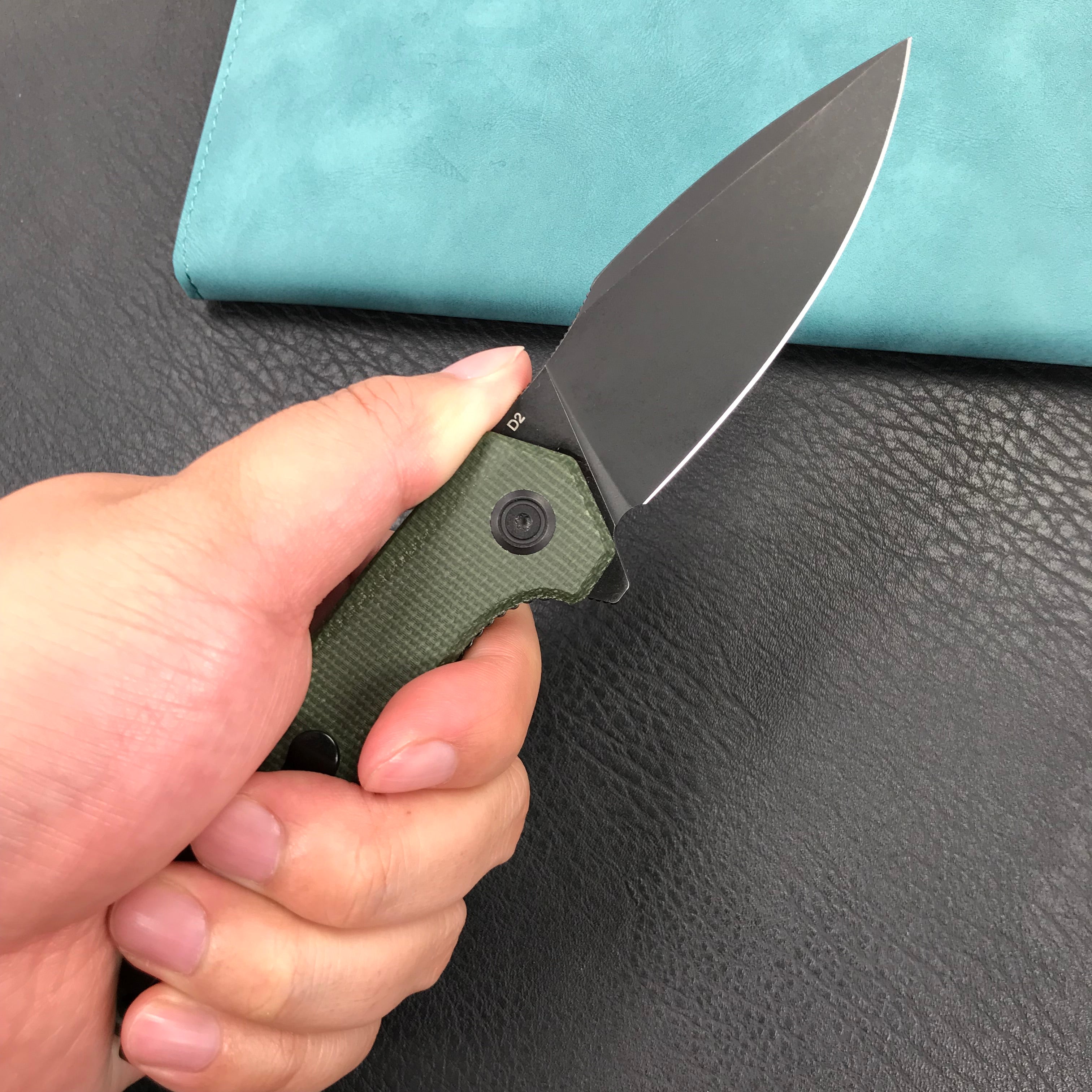 KUBEY  KU901  Liner Lock Flipper Folding Knife Green Micarta Handle 3.27" Black Stonewashe D2