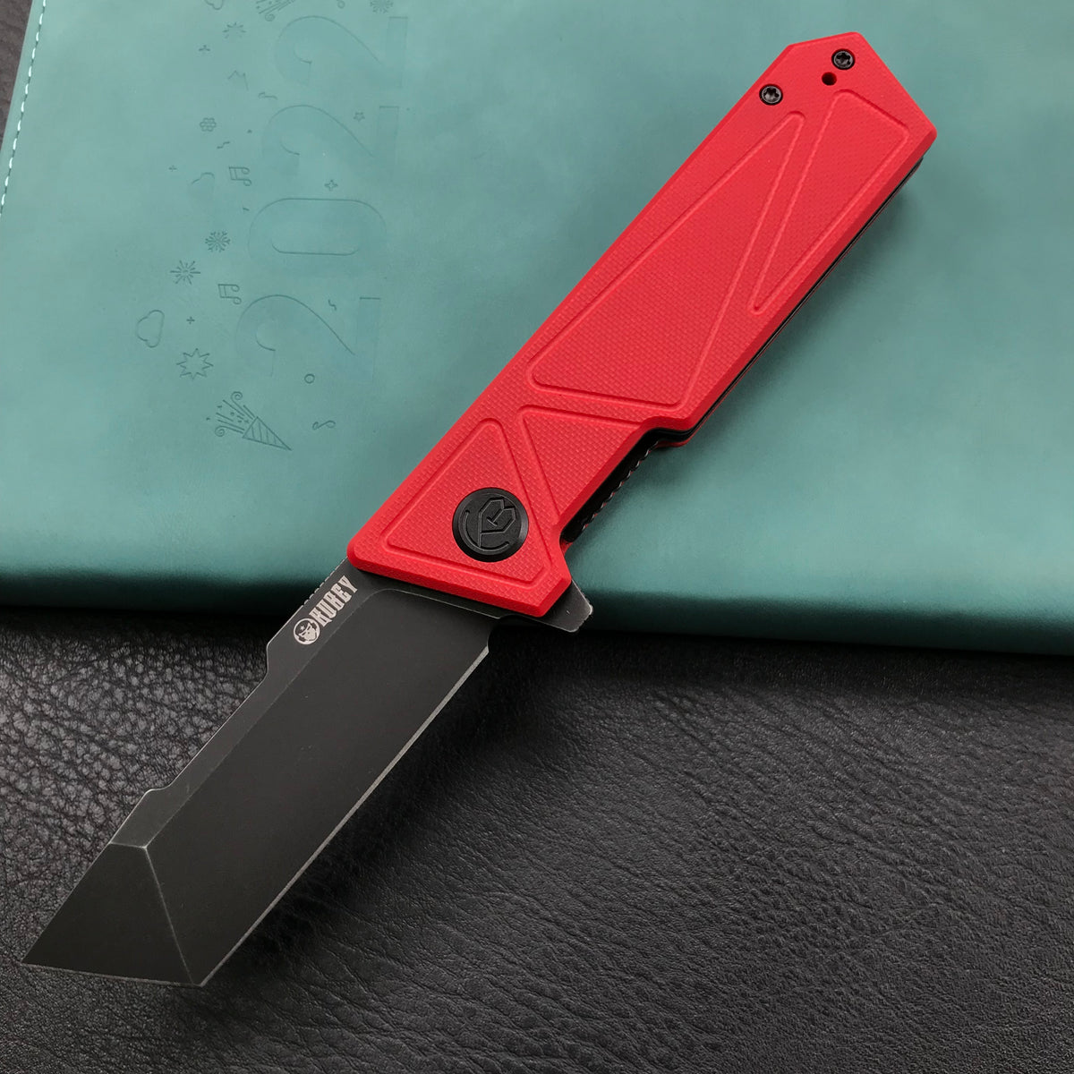 KUBEY KU104D Avenger Outdoor Edc Folding Pocket Knife Red G10 Handle 3.07" Dark Stonewashed D2