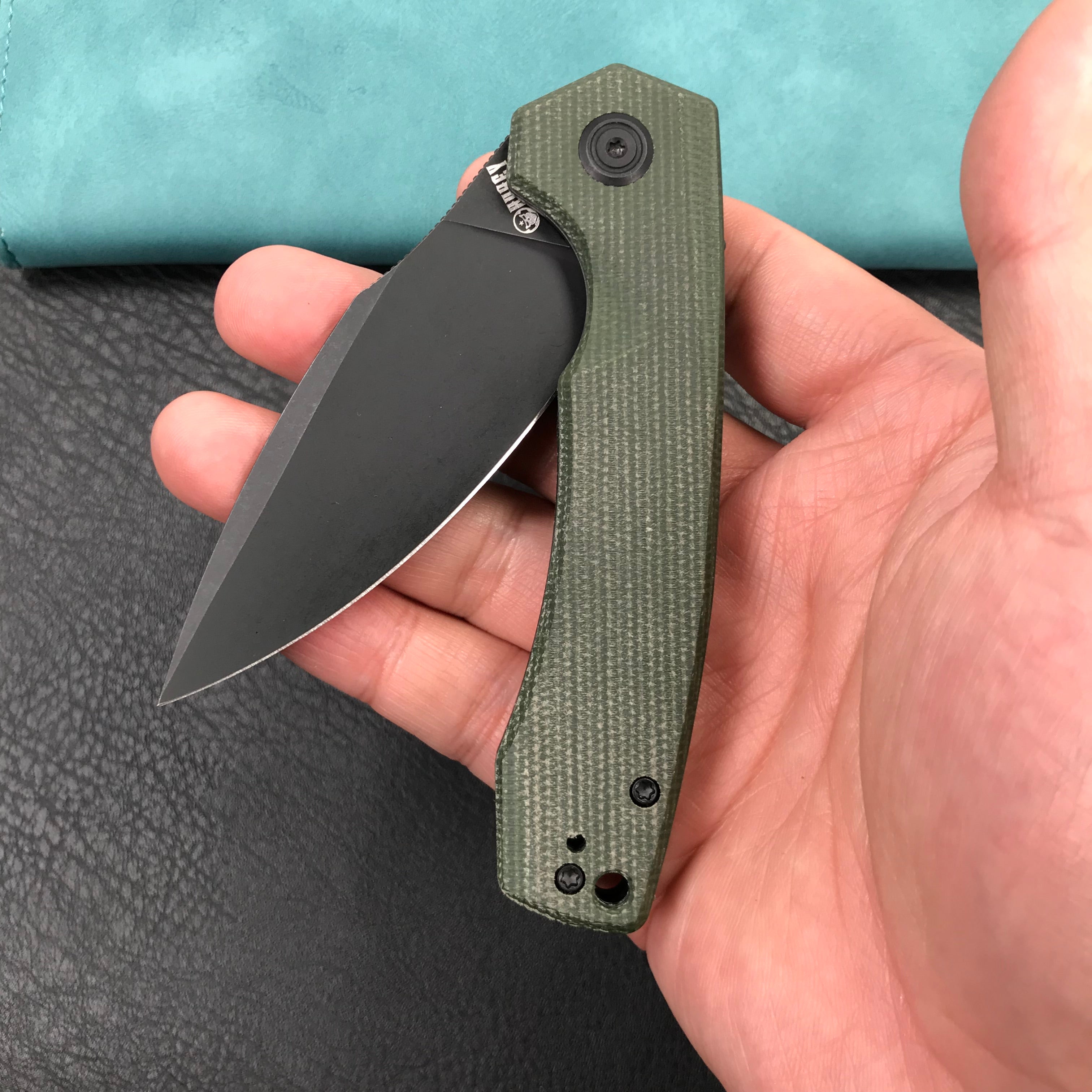 KUBEY  KU901  Liner Lock Flipper Folding Knife Green Micarta Handle 3.27" Black Stonewashe D2