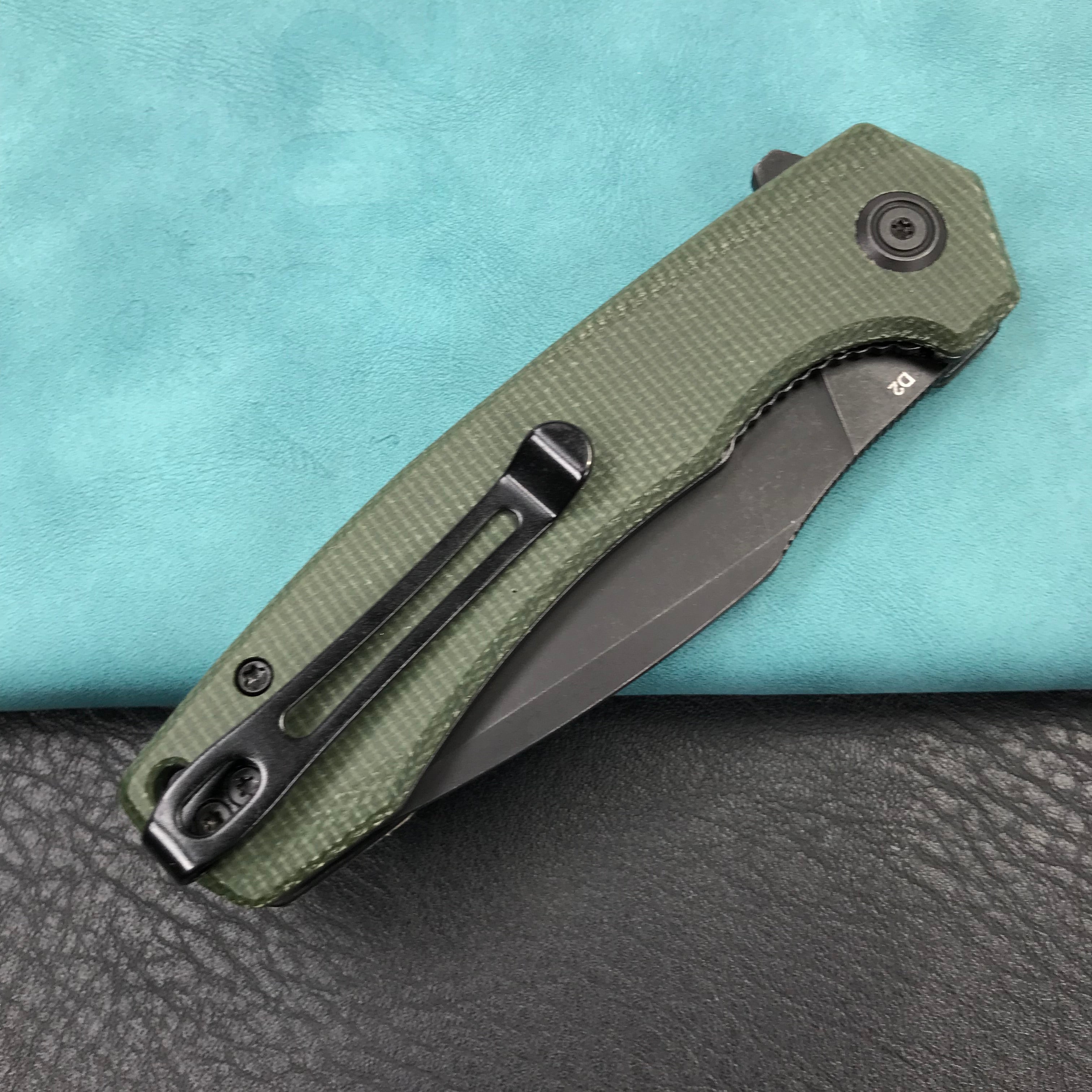 KUBEY  KU901  Liner Lock Flipper Folding Knife Green Micarta Handle 3.27" Black Stonewashe D2