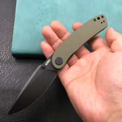 KUBEY KU344G Momentum Sherif Manganas Design Liner Lock Front Flipper / Dual Studs Open Folding Knife Green G10 Handle 3.43" Dark Stonewashed AUS-10