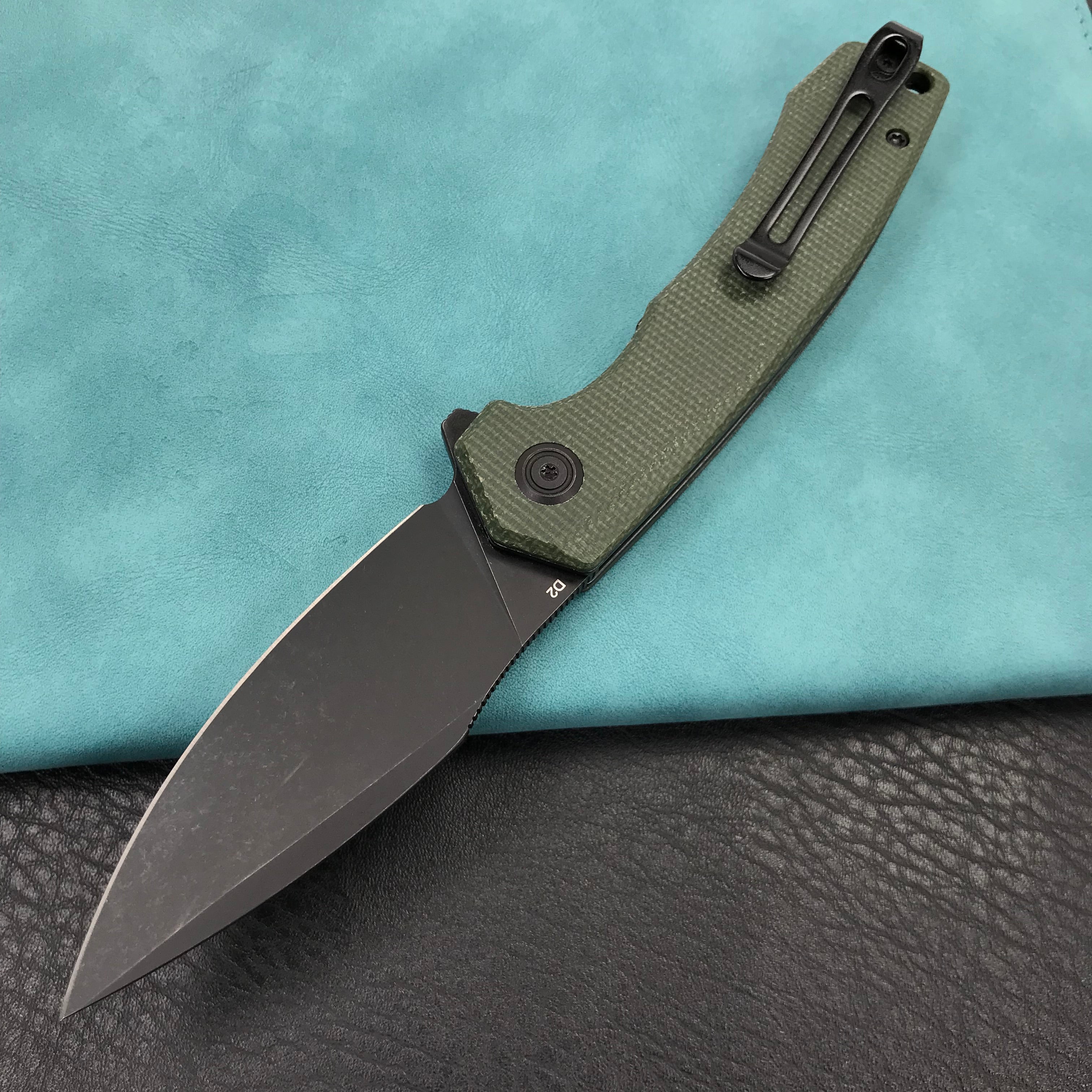 KUBEY  KU901  Liner Lock Flipper Folding Knife Green Micarta Handle 3.27" Black Stonewashe D2